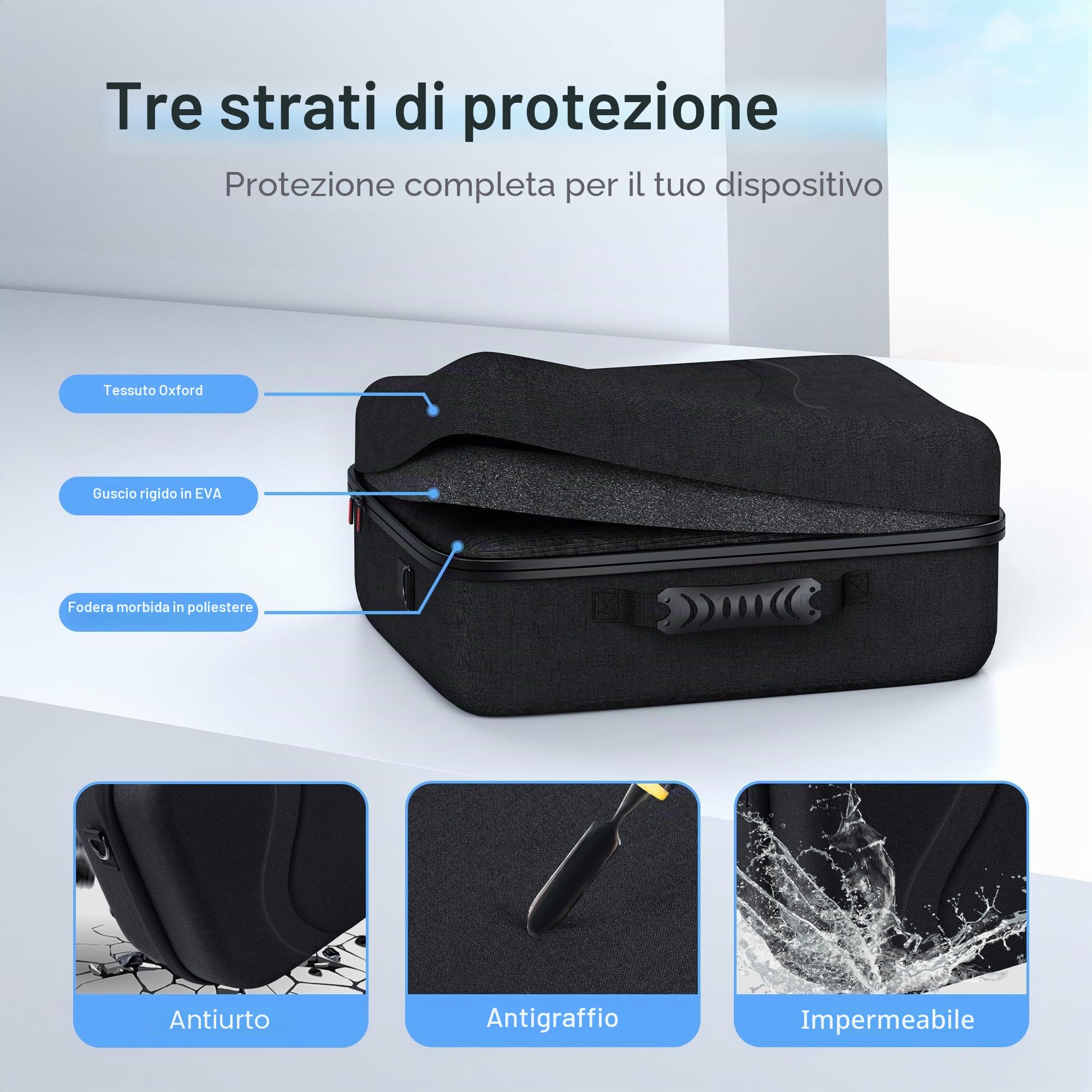 Grande custodia da trasporto per Meta Quest 3S/Quest 3, custodia da viaggio rigida per BOBOVR S3 Pro/Kiwi design, tracolla per batteria, controller e altri accessori, borsa da viaggio portatile per