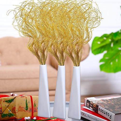 Miniatura 7 de Syhood 160 ramas rizadas con purpurina, ramas de Navidad, relleno de florero, ramitas rizadas artificiales para árbol de Navidad, guirnalda de