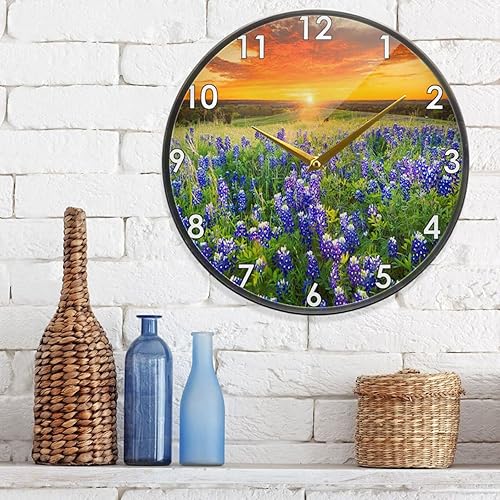 Miniatura 6 de Reloj de pared redondo silencioso y hermoso reloj de pared de jardín de Texas, sin tictac, moderno, digital, para oficina, sala de estar, cocina,