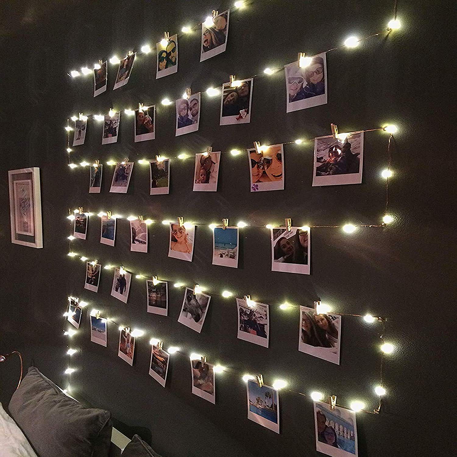 Nisco 16Ft - 50 LED USB and 3AAA Battery Powered Photo Clip Fairy String Lights with 40 Wooden Clips (Plastic)-image-3