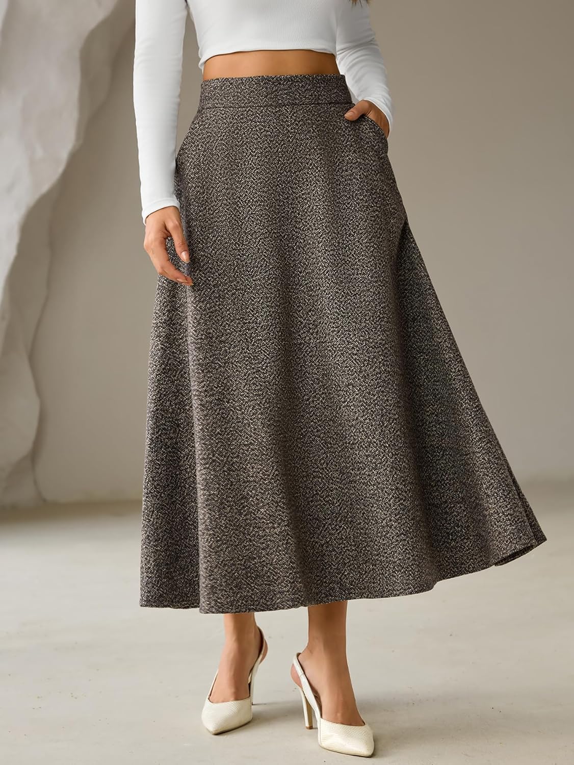 Choies Women Winter Skirt,Aline Long Fall Skirt with Pockets and High Elastic Wasit - Image 2