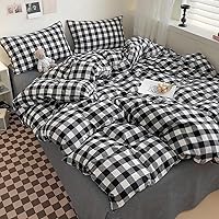 Vista 2 de DONEUS Juego de funda de edredón a cuadros 100% algodón lavado como lino súper suave y cómodo, juego de ropa de cama de 3 piezas a cuadros negros