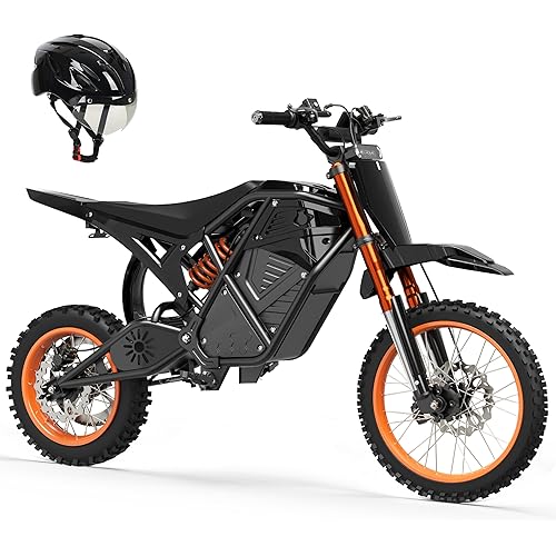 ESKUTE Electric Dirt Bike for Teens Adults, Mid-Drive Motor 3500W Peak, Electric Motorcycle 48V23Ah Battery, Hydraulic Brake，53Mile,38mph, Hydraulic Nitrogen Shock Absorbers, Orange-Black with Helmet