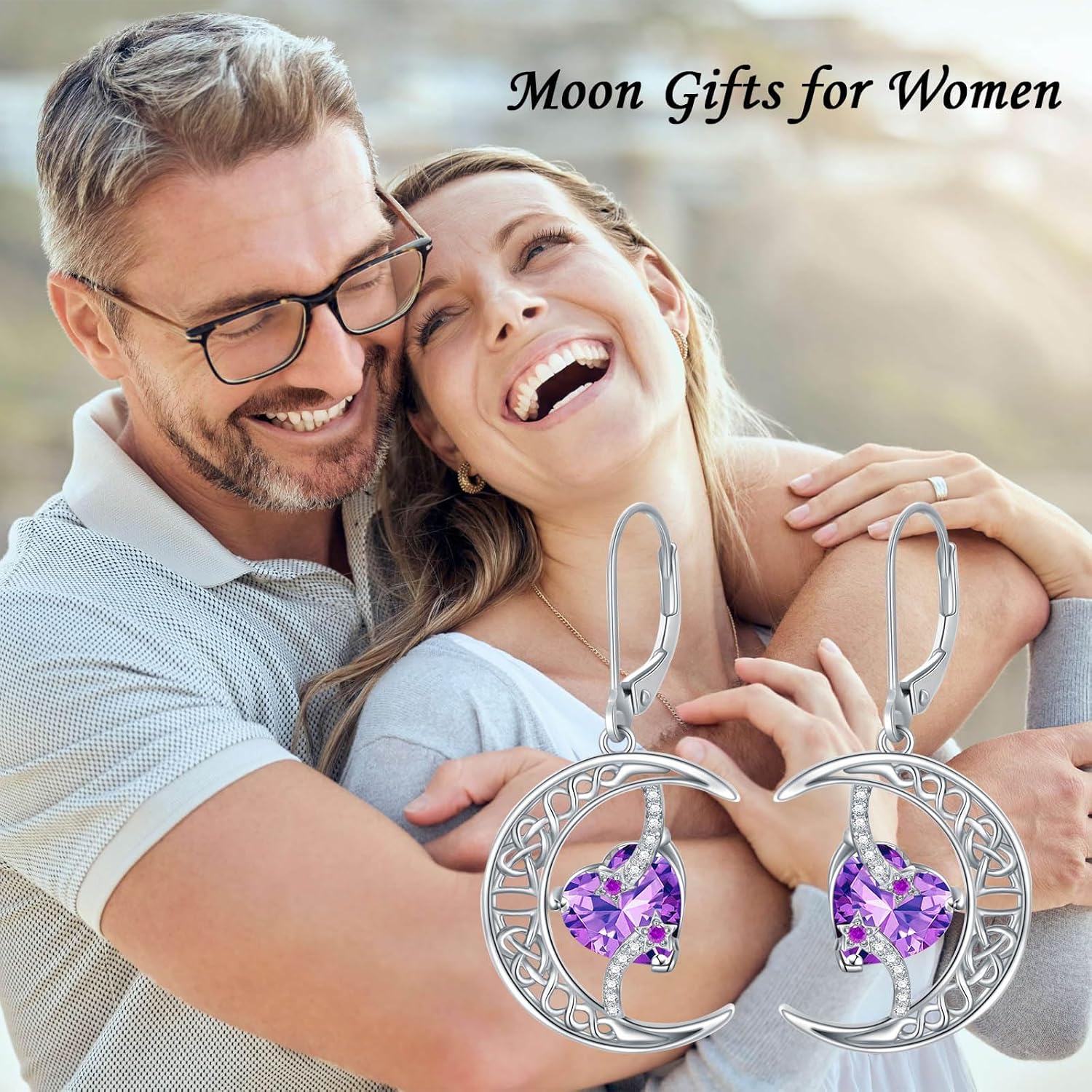 TOUPOP Moon Birthstone Earrings 925 Sterling Silver Celtic Moon and Star Earrings Jewelry Birthday Mothers Day Gifts for Women Mom Her