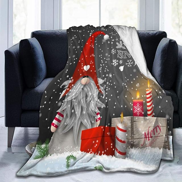 Abaysto Flannel Throw Blanket,Merry Christmas Gnome Xmas Gifts Winter Snowflakess, Living Room/Bedroom/Sofa Couch Warm Soft Bed Blanket for Children Adults All Season