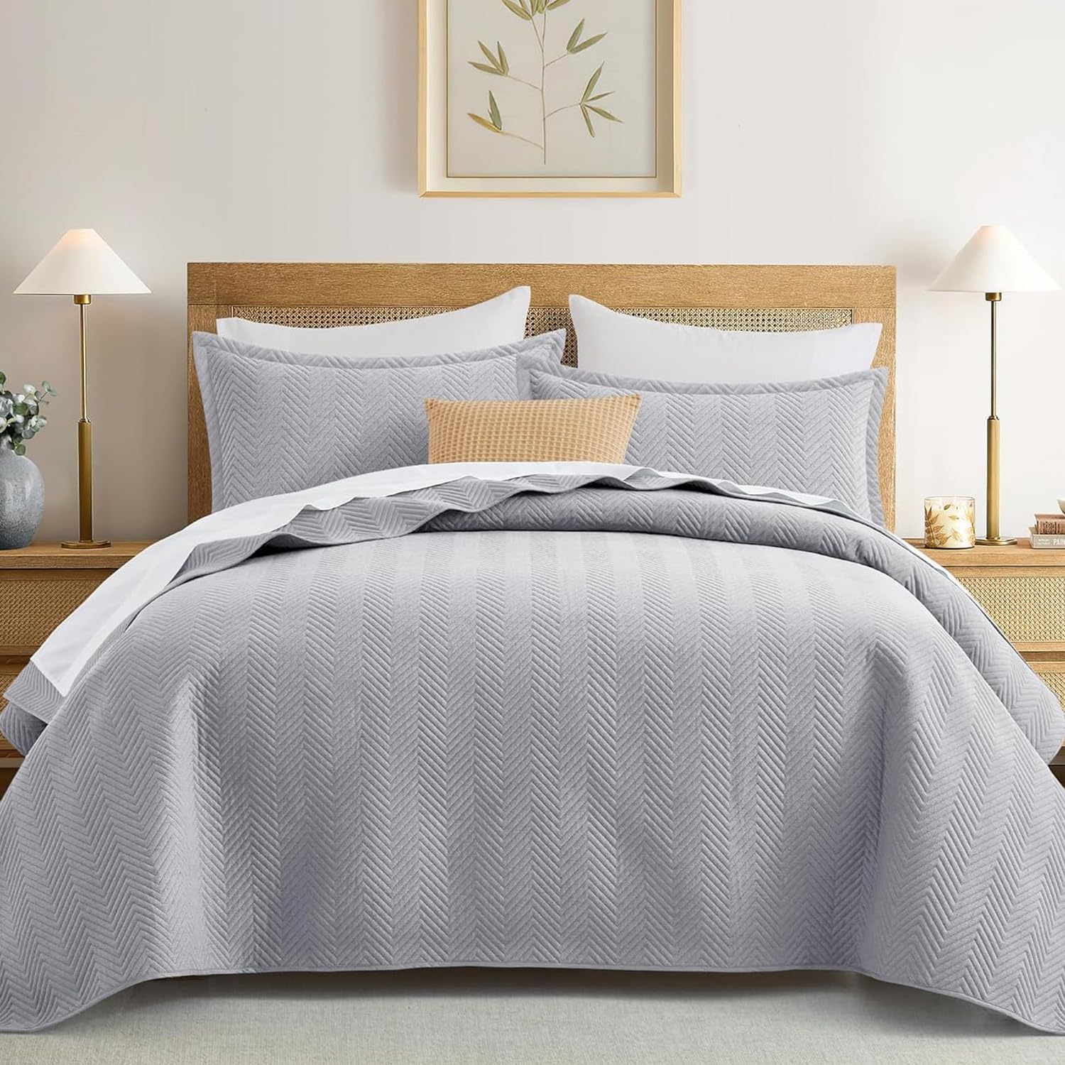 IR Imperial Rooms King Quilt Bedding Set Grey Bedspread Wave