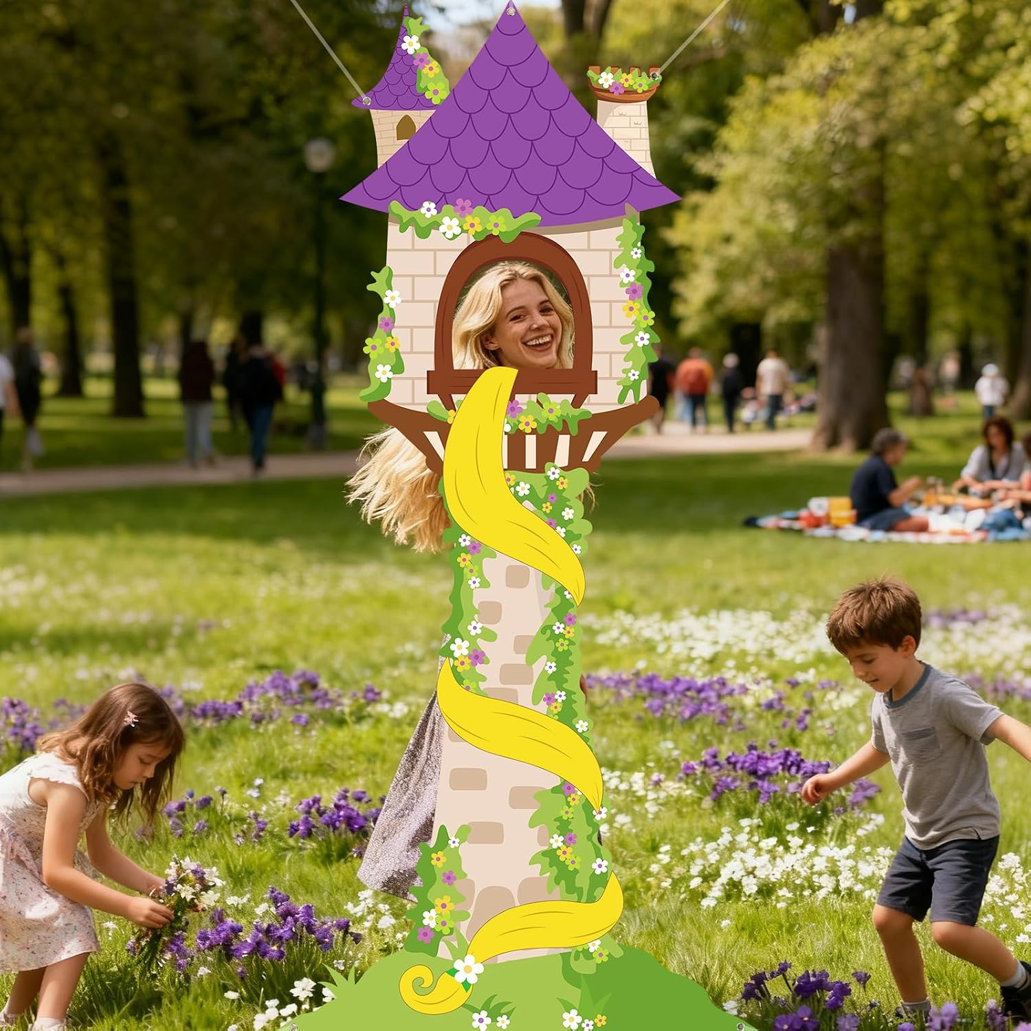 Princess's Tower Photo Booth Props Princess Birthday Party Supplies Magical Fairytale Tower Princess Birthday Backdrop Background Banner for Cartoon Princess's Towers Party Supplies 36×77In