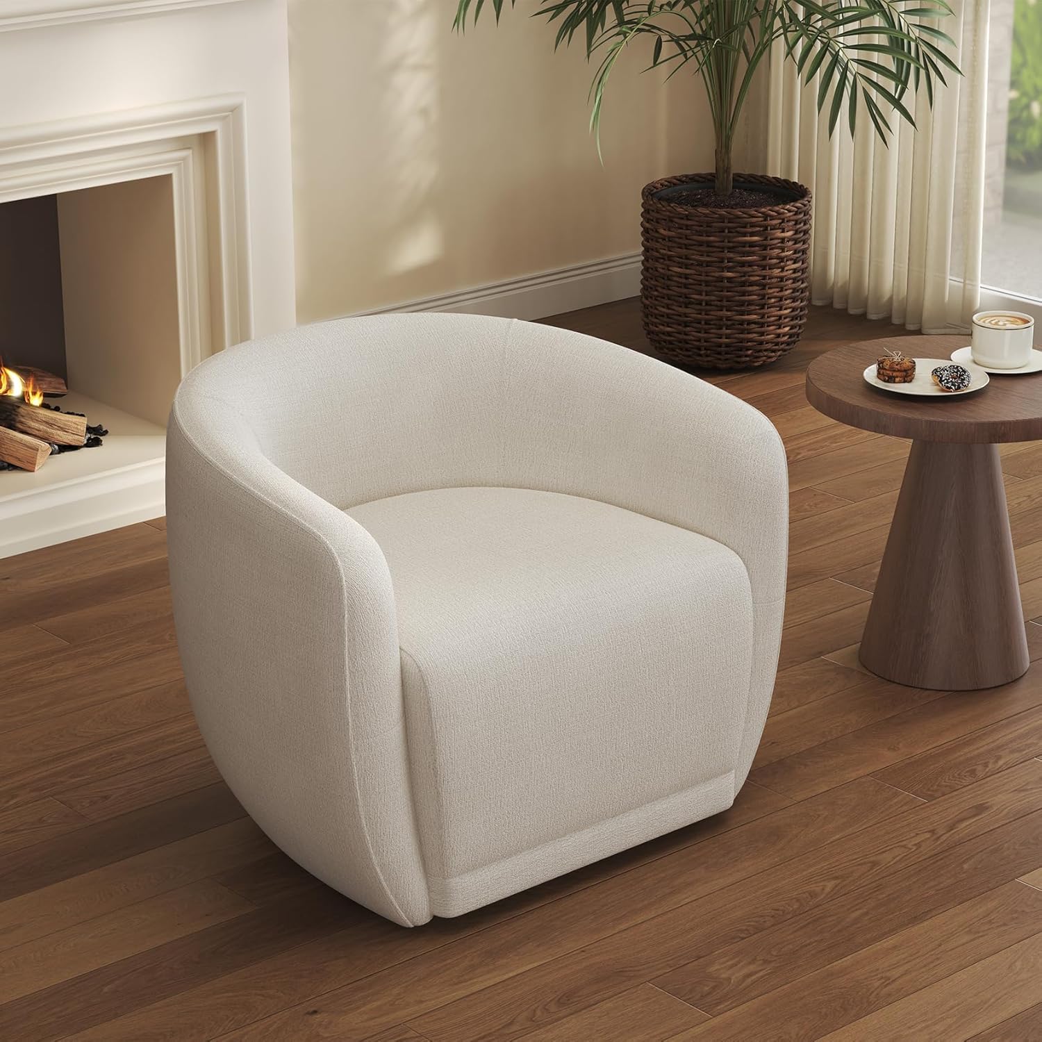 Leyu&Hafort Swivel Accent Chair, Upholstered Reading Armchair, Modern Living Room Chair, Club Living Room Chair for Bedroom, Office, Study, Apartment (Beige)