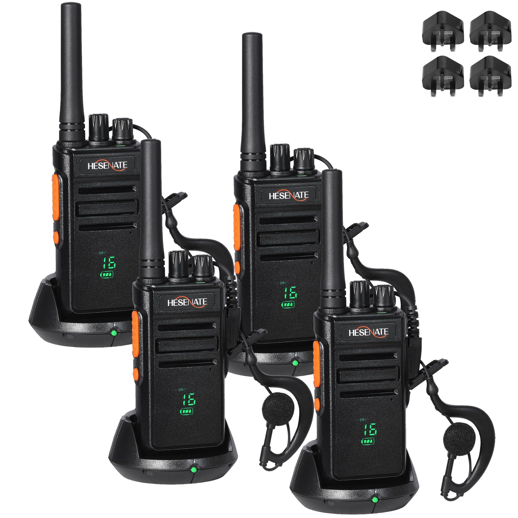 HESENATE HT66 PLUS Display PMR446 Walkie Talkies for Adults, Long Range Rechargeable 2 Way Radio with 6 Way Charger, USB-C Charging, VOX, for School, Construction, Warehouse, Outdoor (Black, 6 Pack) — view 12