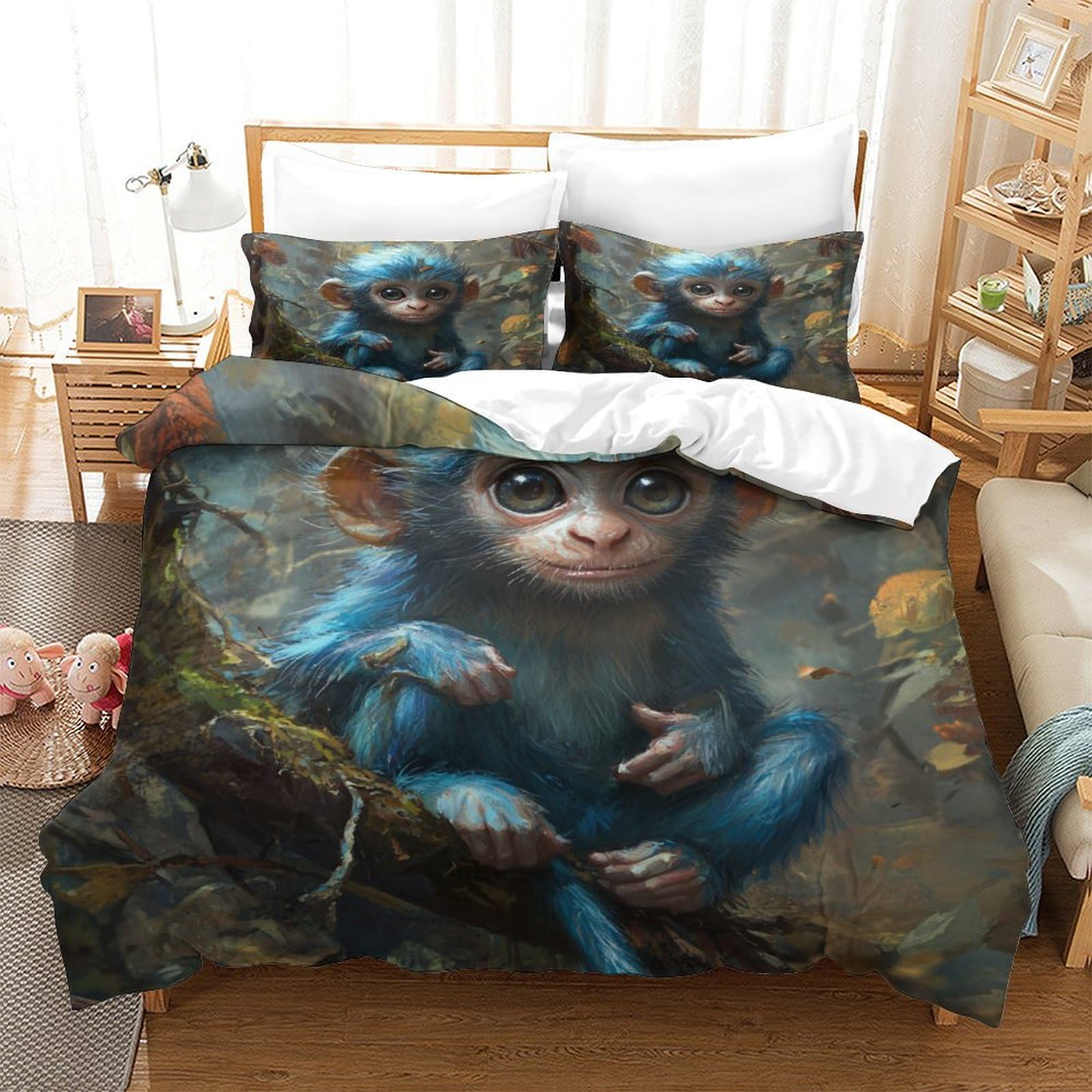P1s9u7w5y Monkey-4 Wild Nature 3D Printed Monkey Duvet Cover Set 3Pcs Microfiber Jungle Animal Bedding Set King（220X240cm）