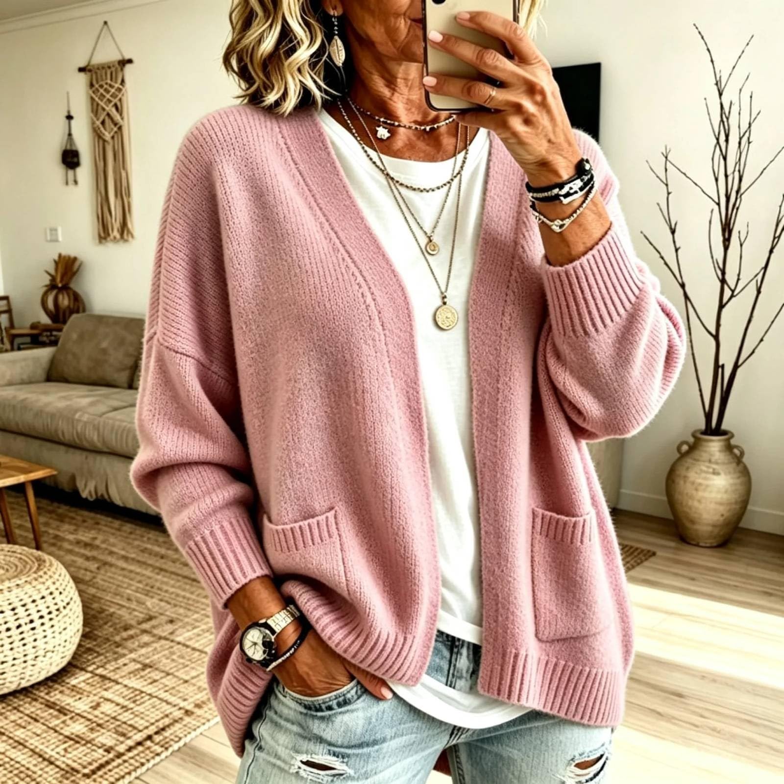 Generisch Cardigan corto da donna, lavorato a maglia, leggero