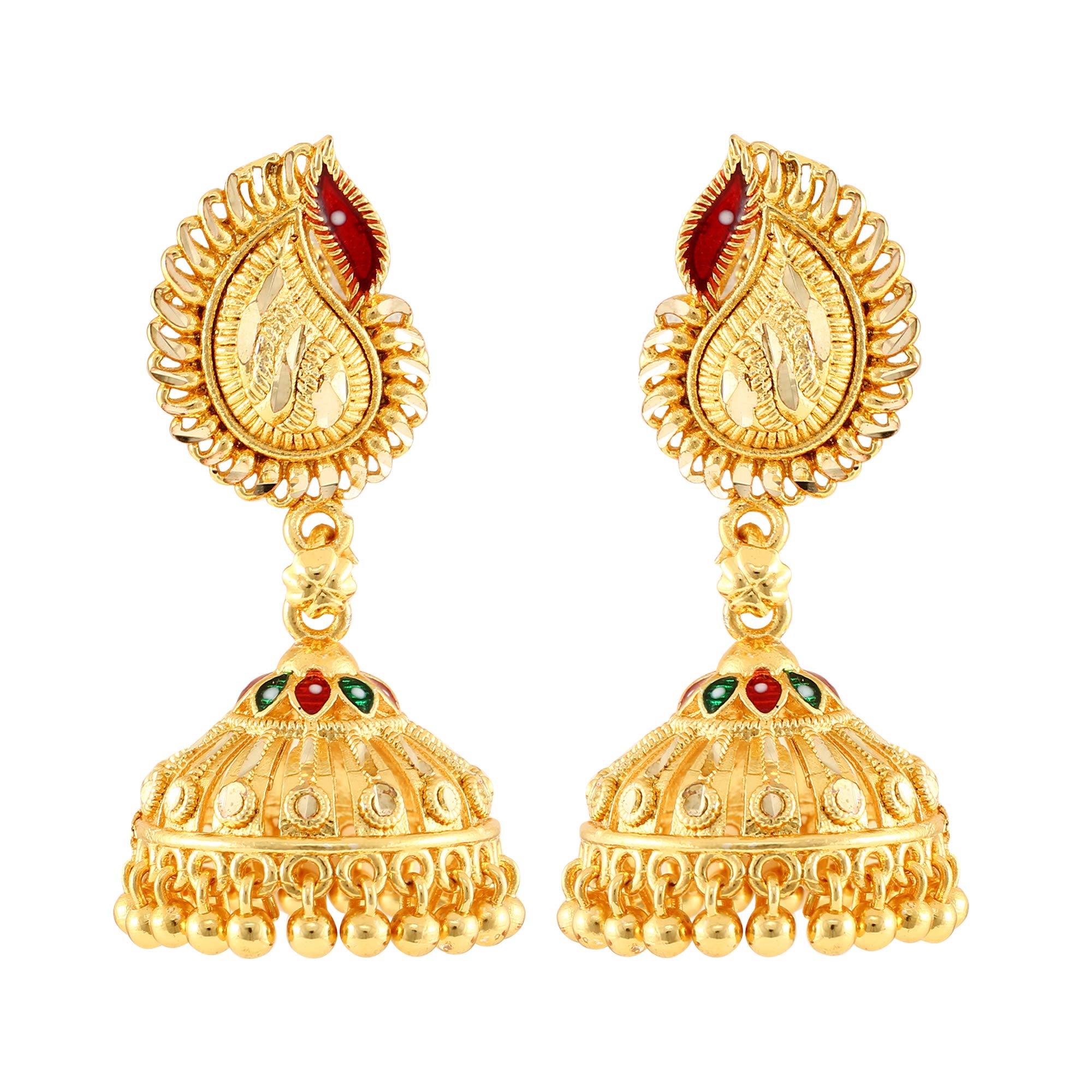 MEENAZ Traditional Temple Jewellery 18k One Gram Gold Ethnic Brass Stylish South Indian Screw Back Studs Meenakari Ghungroo Peacock Jhumkas Jhumka Earrings Set For Women girls Latest -GOLD JHUMKI-M152 (B08XJTBCP2) Amazon Price History, Amazon Price Tracker