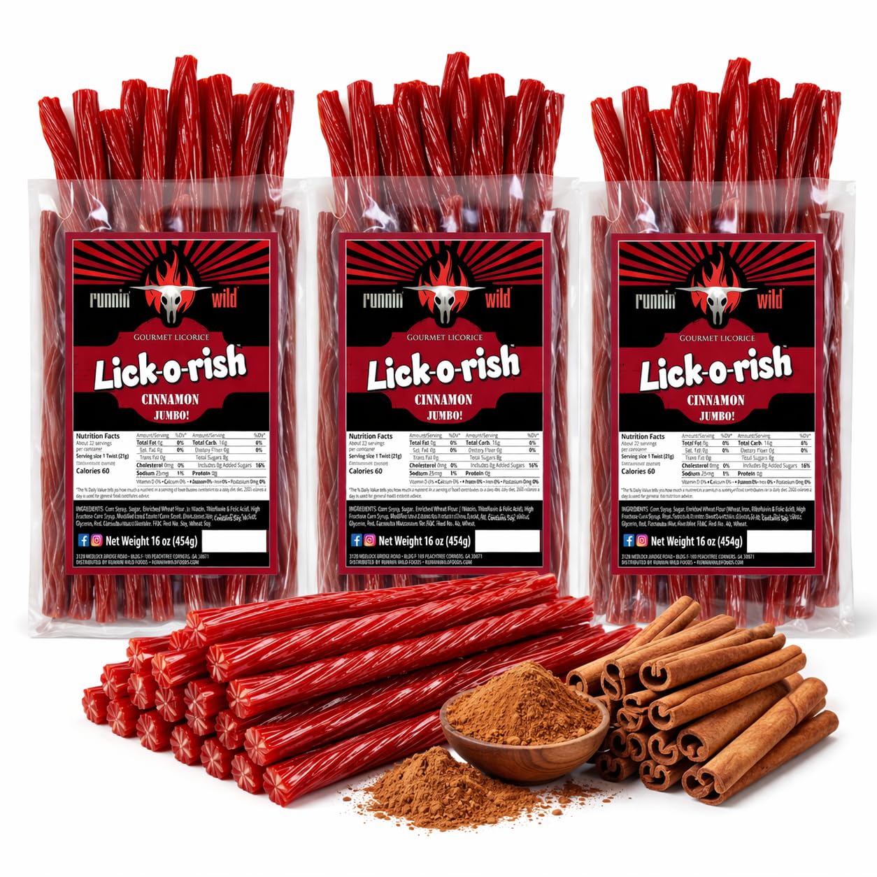Sweet & Spicy Hot Cinnamon Licorice Twists – Soft Chewy Red Candy with Bold Flavor | Delicious Easter Candy & Easter Basket Stuffers | Lick-o-Rish, 3 lbs (3 Bags, 1 lb Each) | Classic Nostalgic Treat for Licorice Lovers