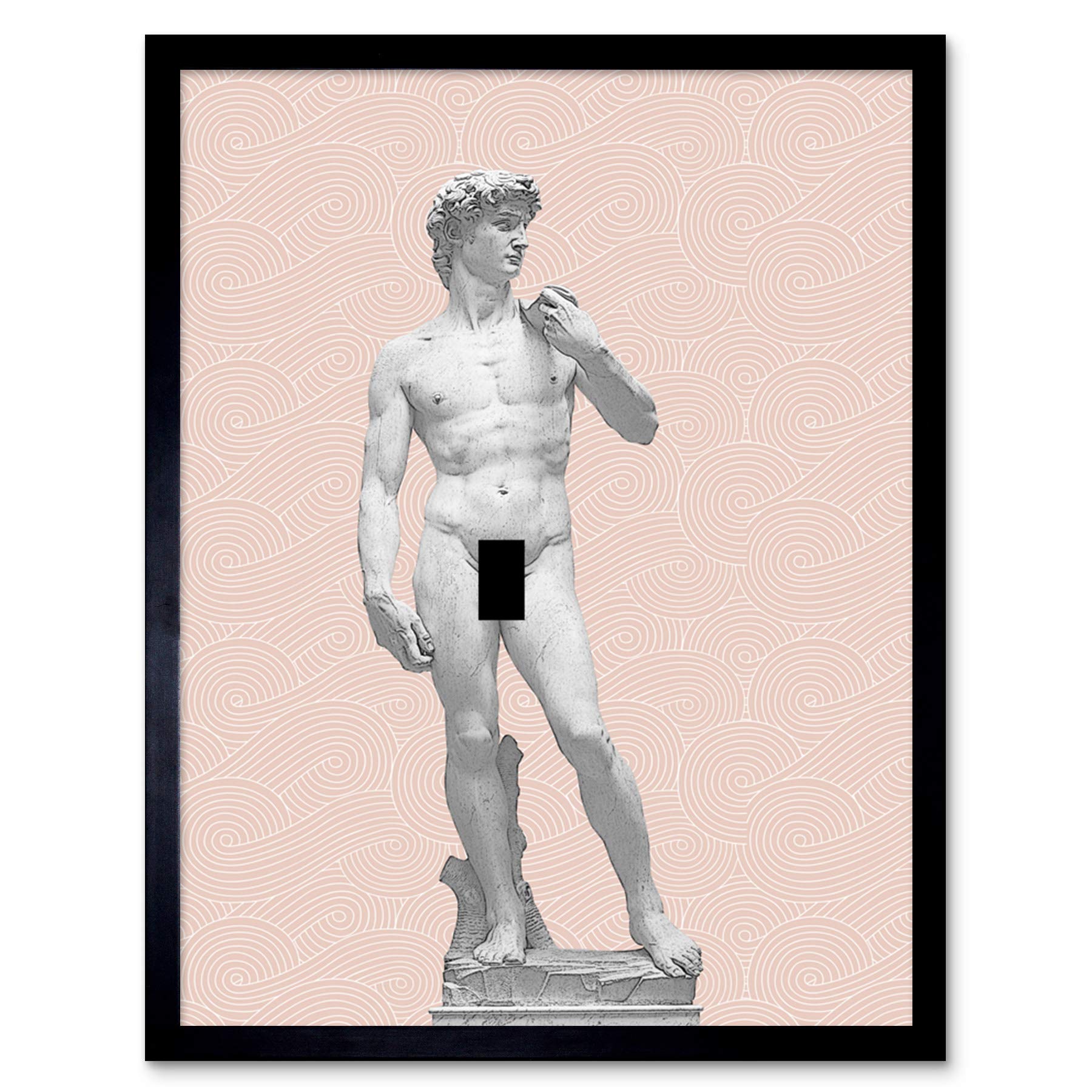 Artery8 Statue of David by Michelangelo Classic with Abstract Art Pink Greek Swirl Meander Art Print Framed Poster Wall Decor 12x16 inch