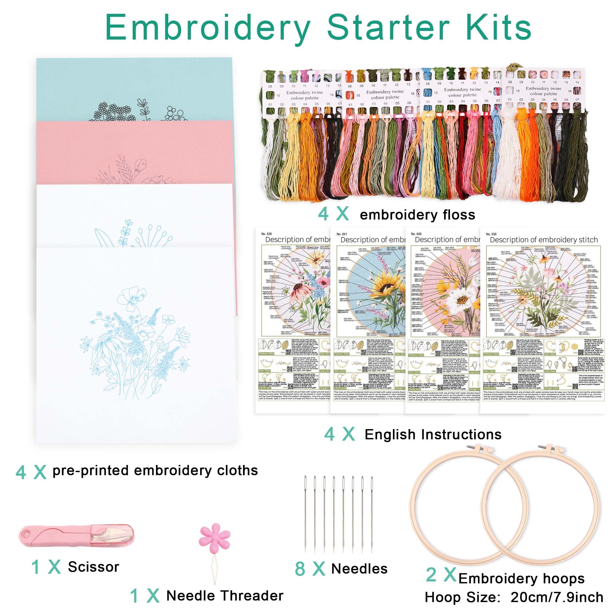 Beginner Embroidery Kit - Easy Stitching Tutorials -2 Beginner Embroidery Kit - Easy Stitching Tutorials -2
