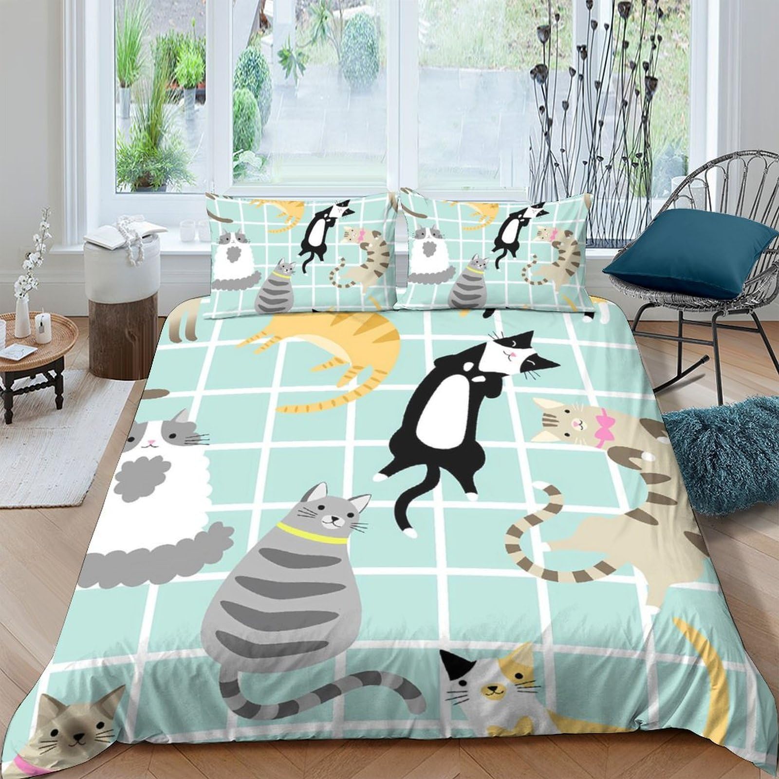 Ctjqhvkz Style-9 3D Printed Cartoon Cat Fitted Sheet Microfiber Anti-Slip Bed Cover For Bedroom Decor Machine Washable Single（135X200cm）