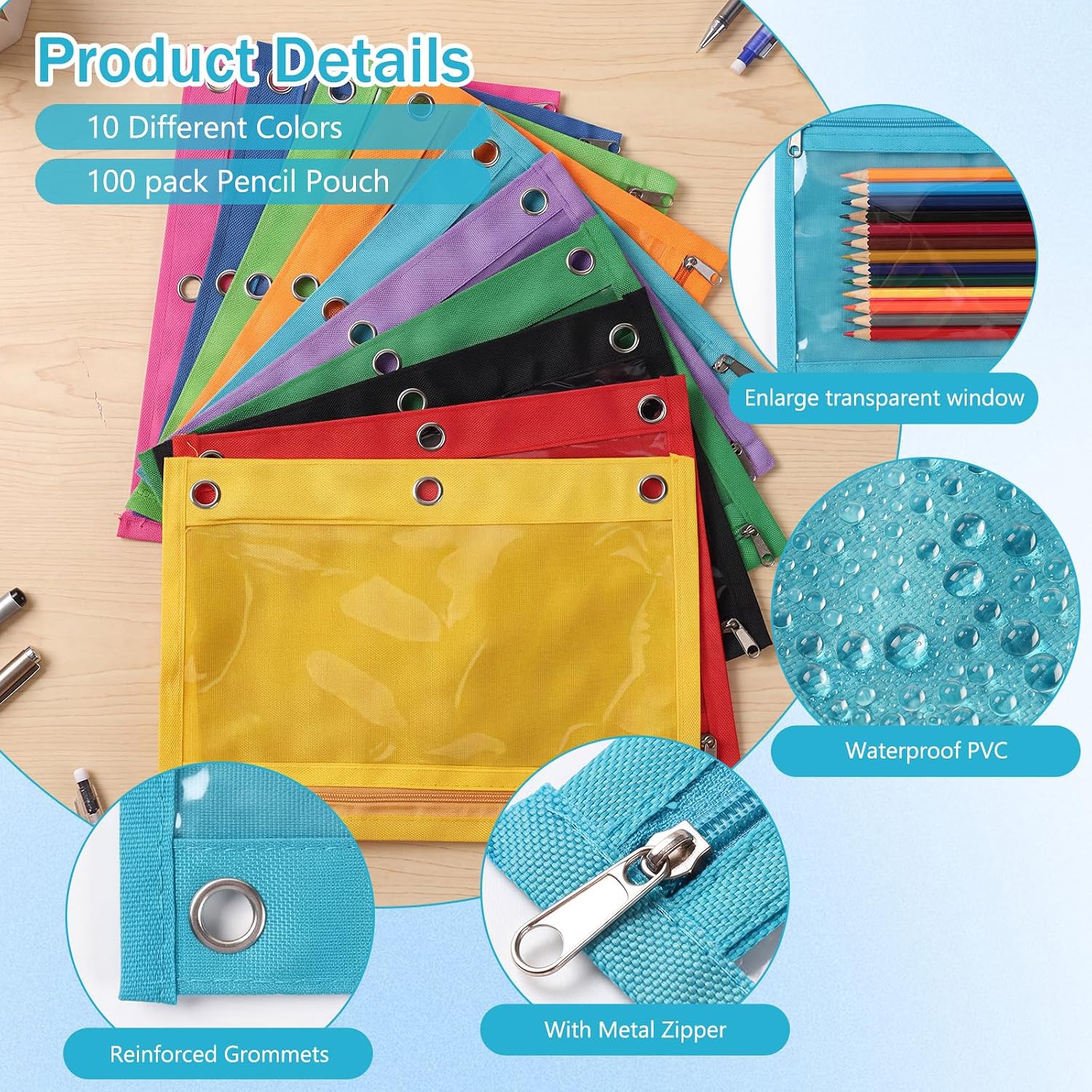 Lincia 30 Pencil Pouches for 3 Ring Binders Bulk,Mixcolor