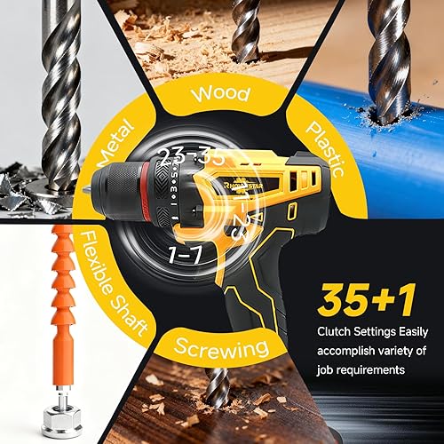 Miniatura 2 de Juego de taladro inalámbrico con batería y cargador, juego de herramientas de taladro eléctrico de 20 V, portabrocas sin llave de 3/8 pulgadas,