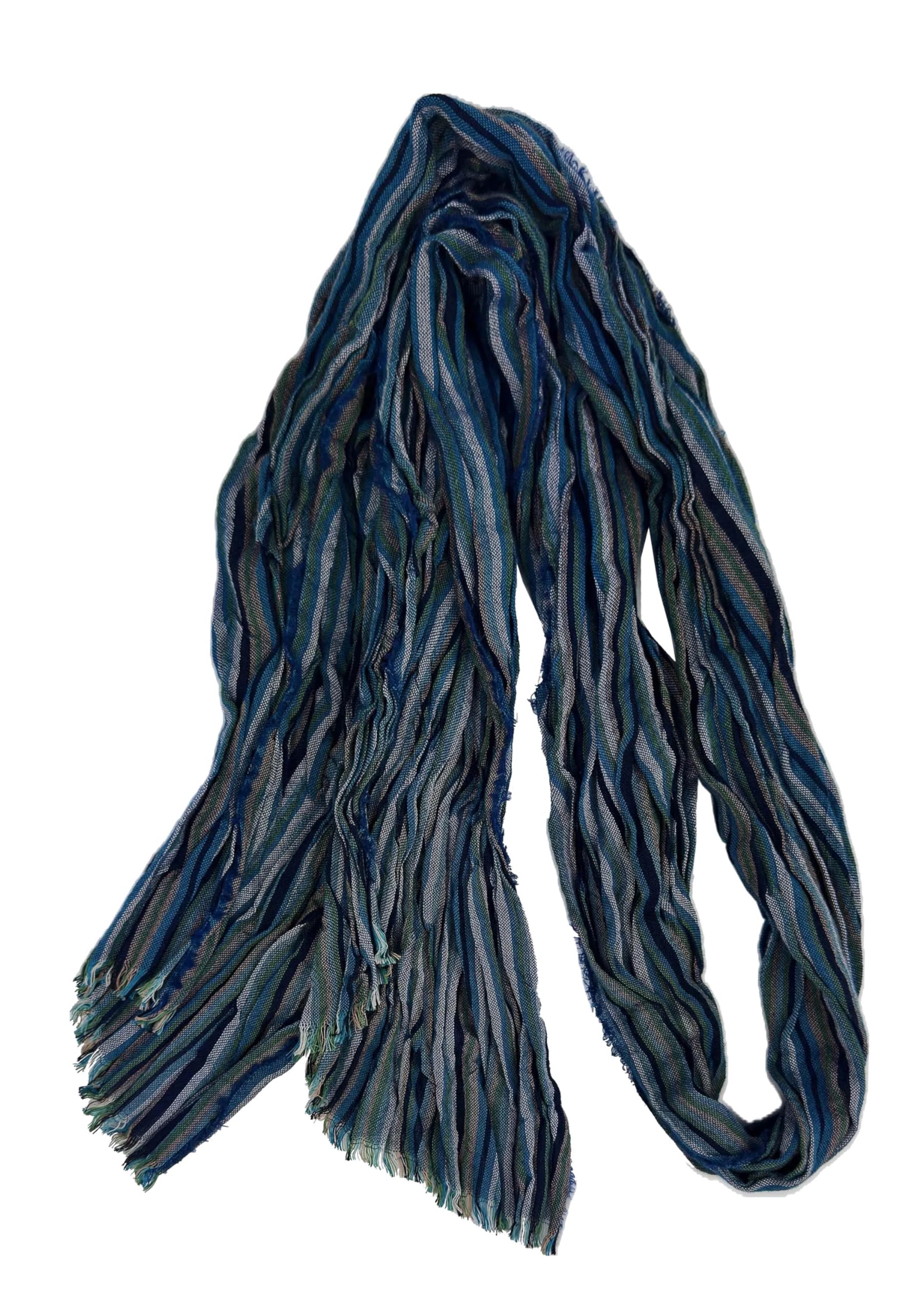 Rotfuchs Sciarpa in cotone, da uomo, estiva, effetto stropicciato, motivo a righe, colore: blu marino, multicolore, 170 x 20 cm (L x B) (175 x 45 cm)