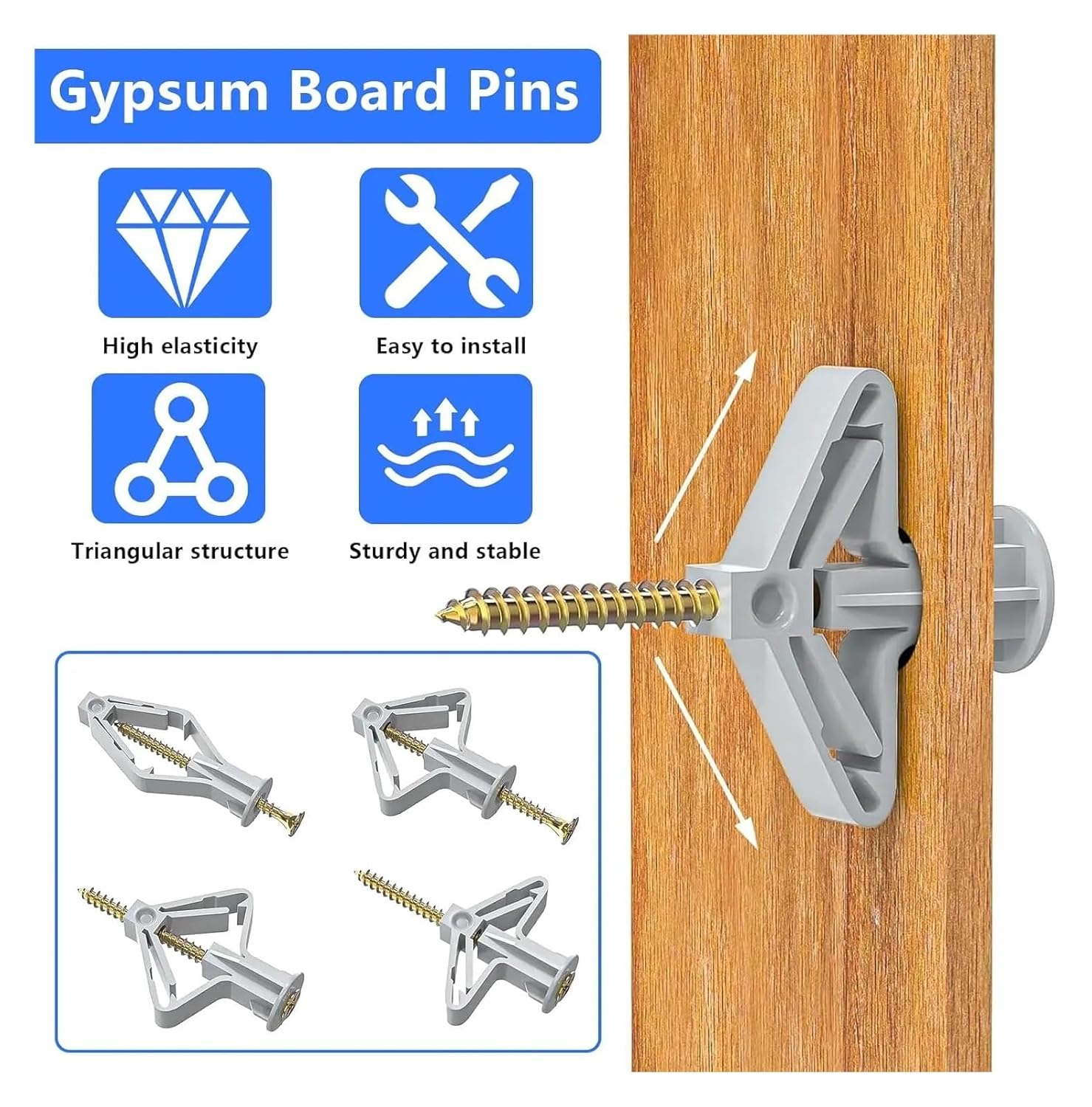 Eisenwaren Hollow-Wall Plugs Anchor Plasterboard Expansion Screws Tube Self Drilling Gypsum Board Drywall Anchor Bolt Kit Hardware Fastener(4K 3.5X 90X,100PCS (50sets))