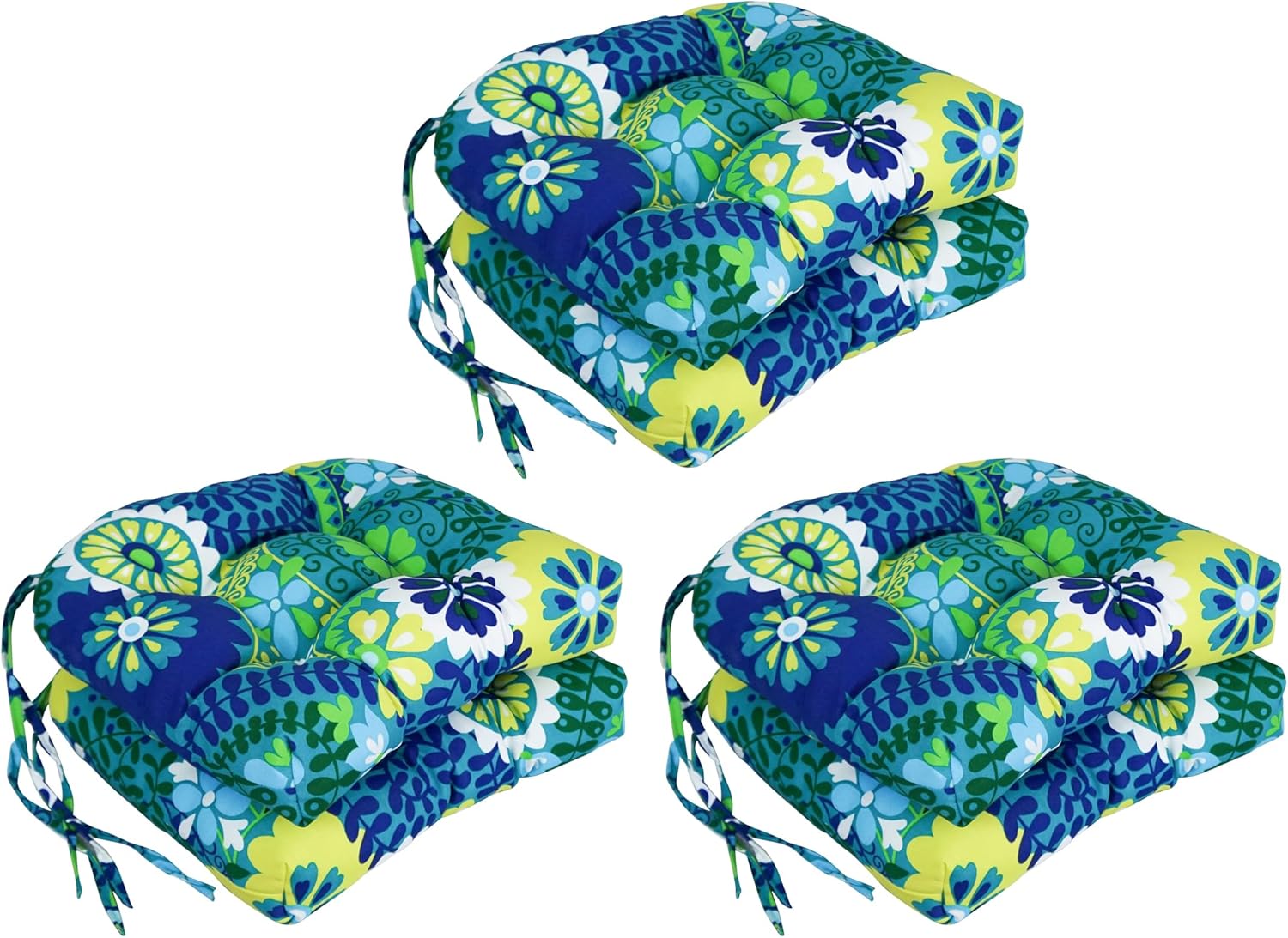 Blazing Needles 16-inch Rounded Back Tufted Outdoor Chair Cushion, 16 x 16, Luxury Azure 6 Count