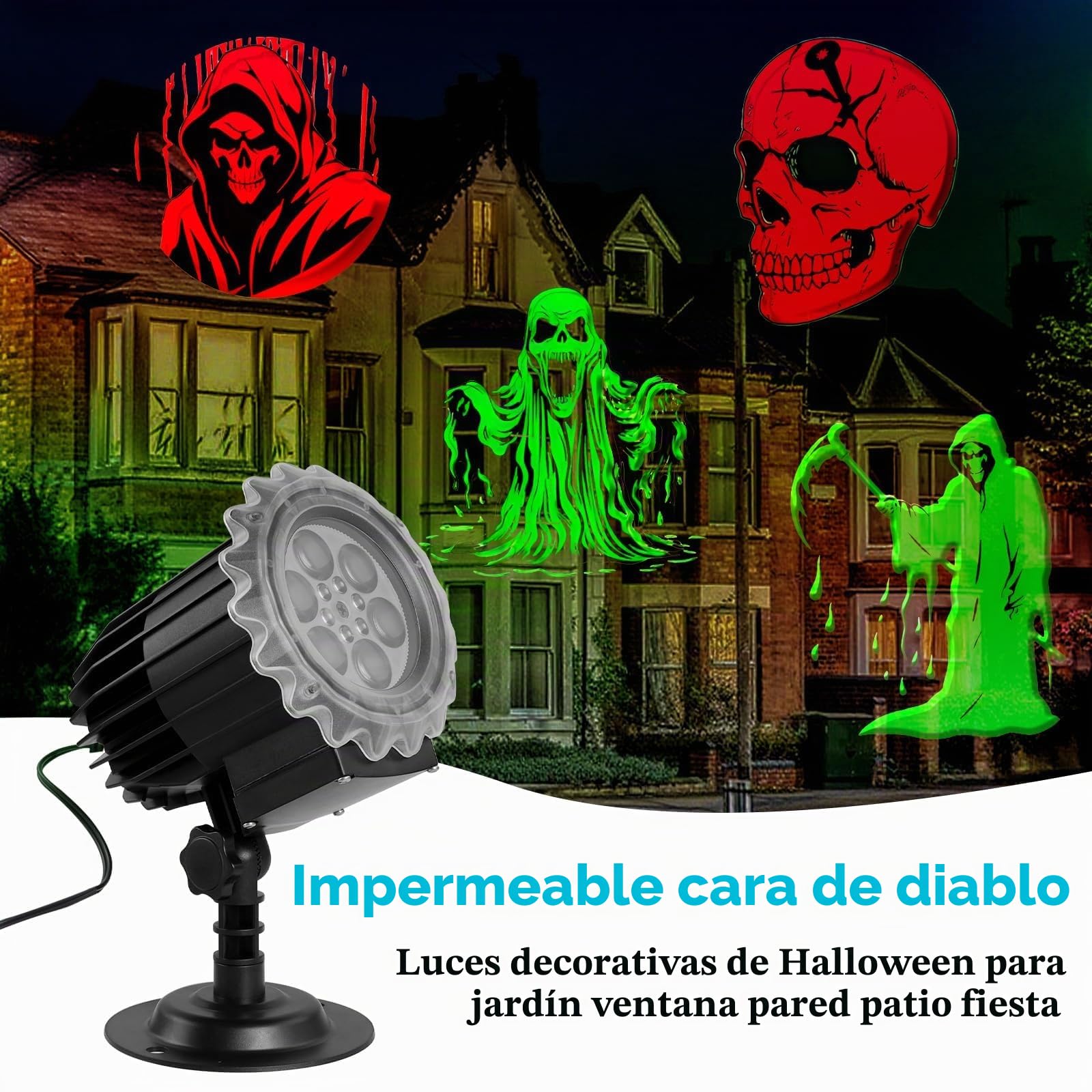 Proyector Dinámico Para Decoración de Halloween Al Aire Libre, IP65 Resistente Al Agua, Con Cara de Diablo, Ideal Para Jardín, Ventana, Pared, Patio, Fiesta