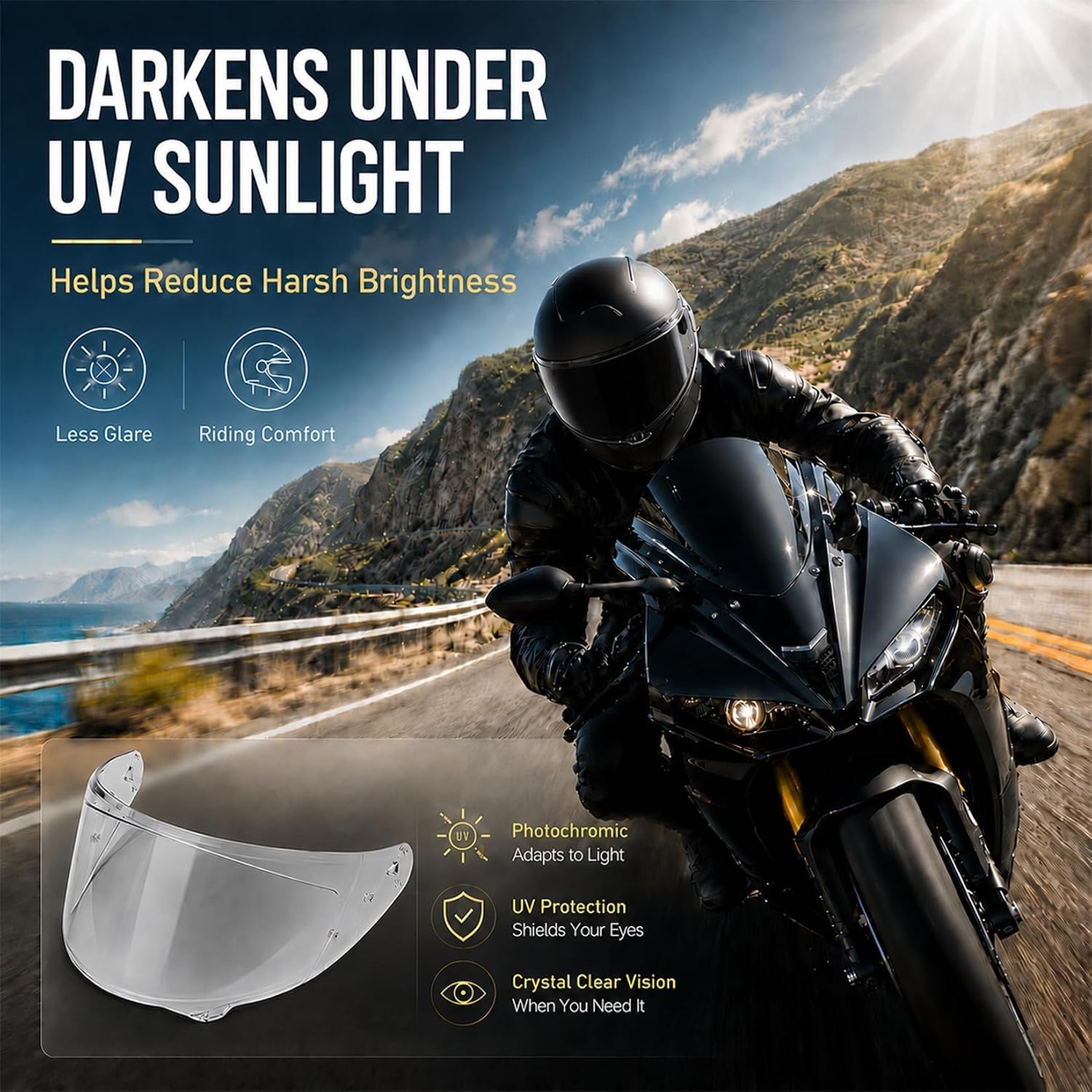 PSLER Photochromic Shatterproof Helmet Visor for i11 i71 HJ38 F71