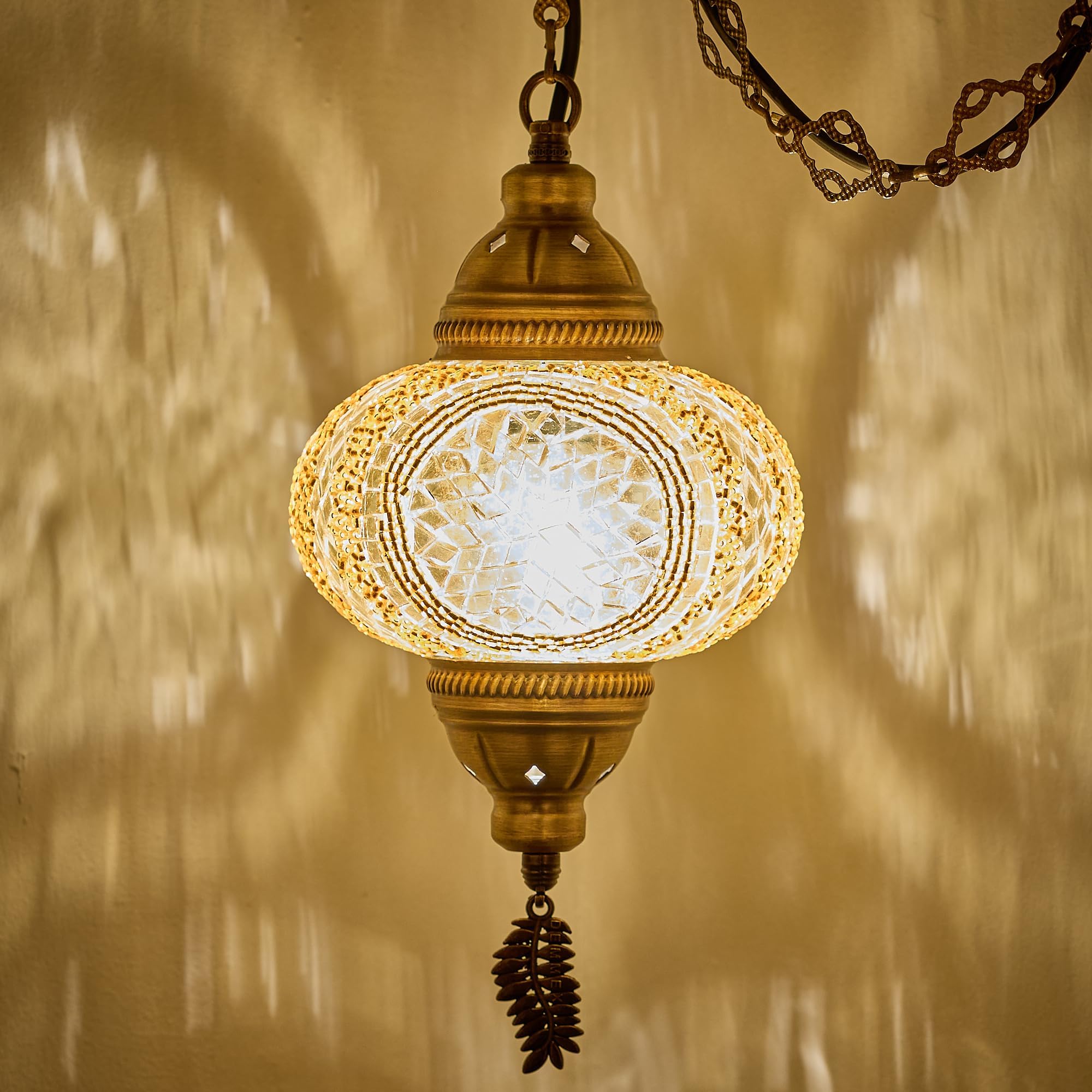 Authentic Turkish Plug in Pendant Light, 6.5" Big Size Globe, Made in Turkey, Turkish Moroccan Mosaic Ceiling Hanging Pendant Light Fixture Lamp, Swag Plug-in with 15ft Cord and Chain