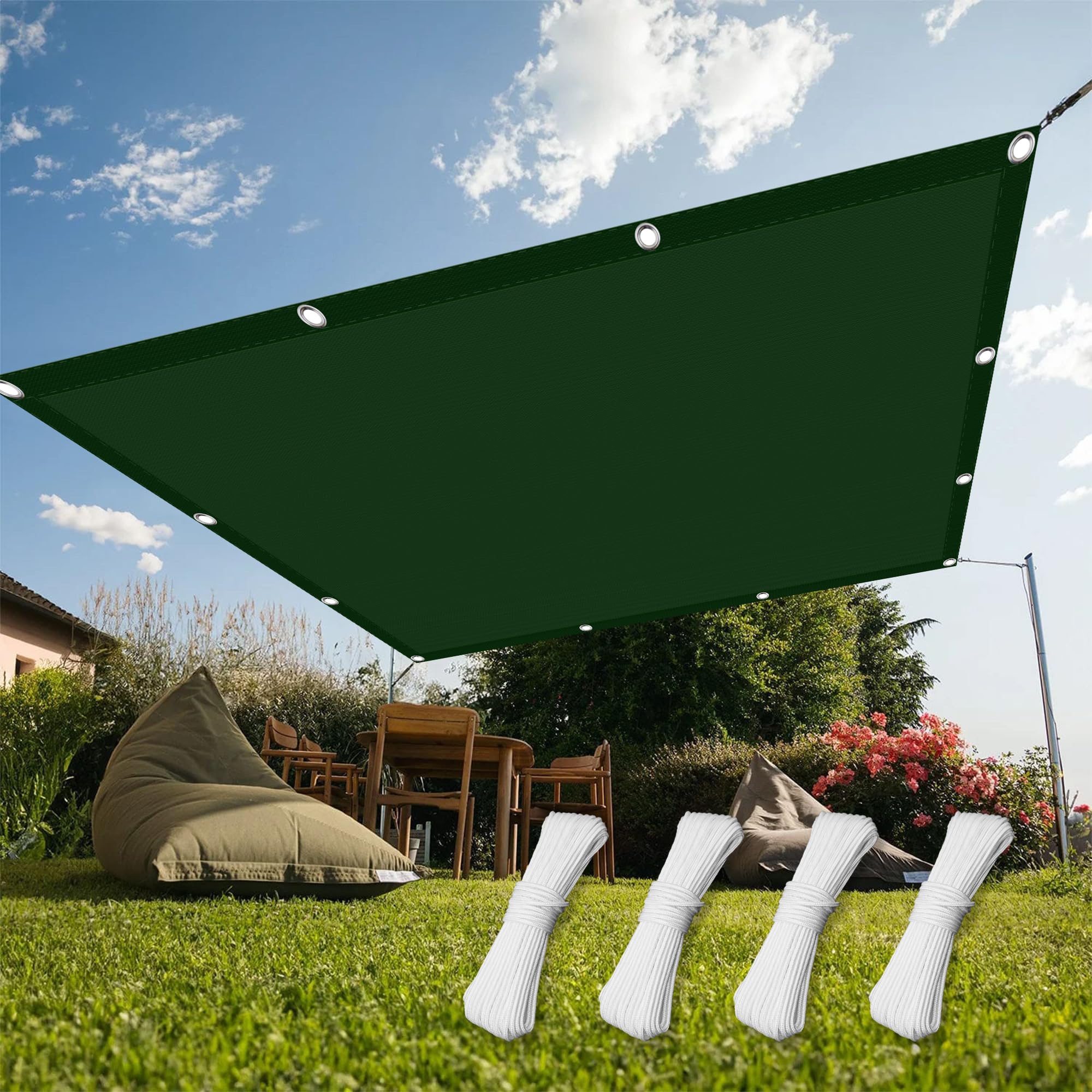 Toile d'ombre imperméable vert foncé pour une protection des rayons