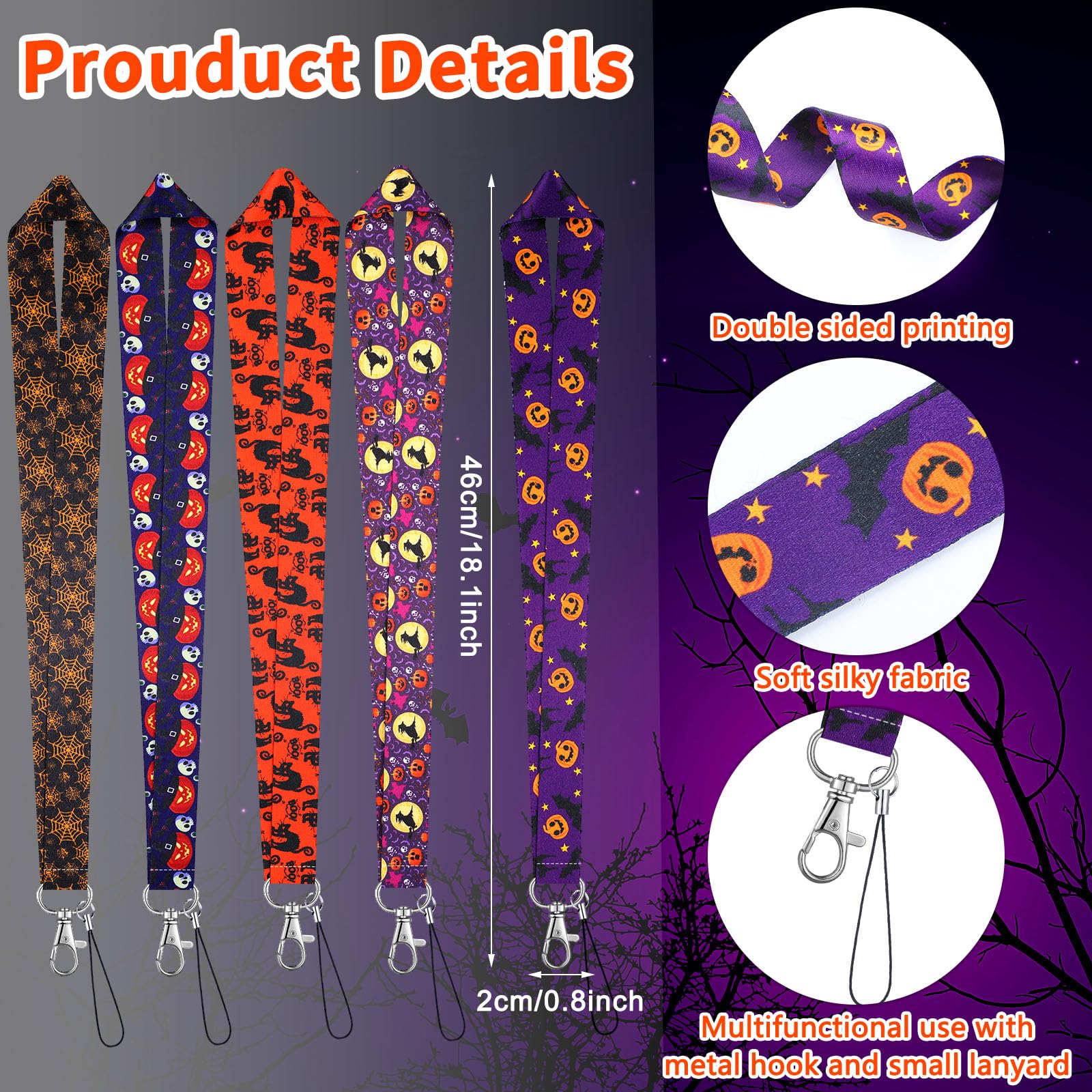 36 Pack Halloween Themed Lanyards - Colorful Teacher & Office Badge Lanyards With Swivel Hook (46cm) - View #4