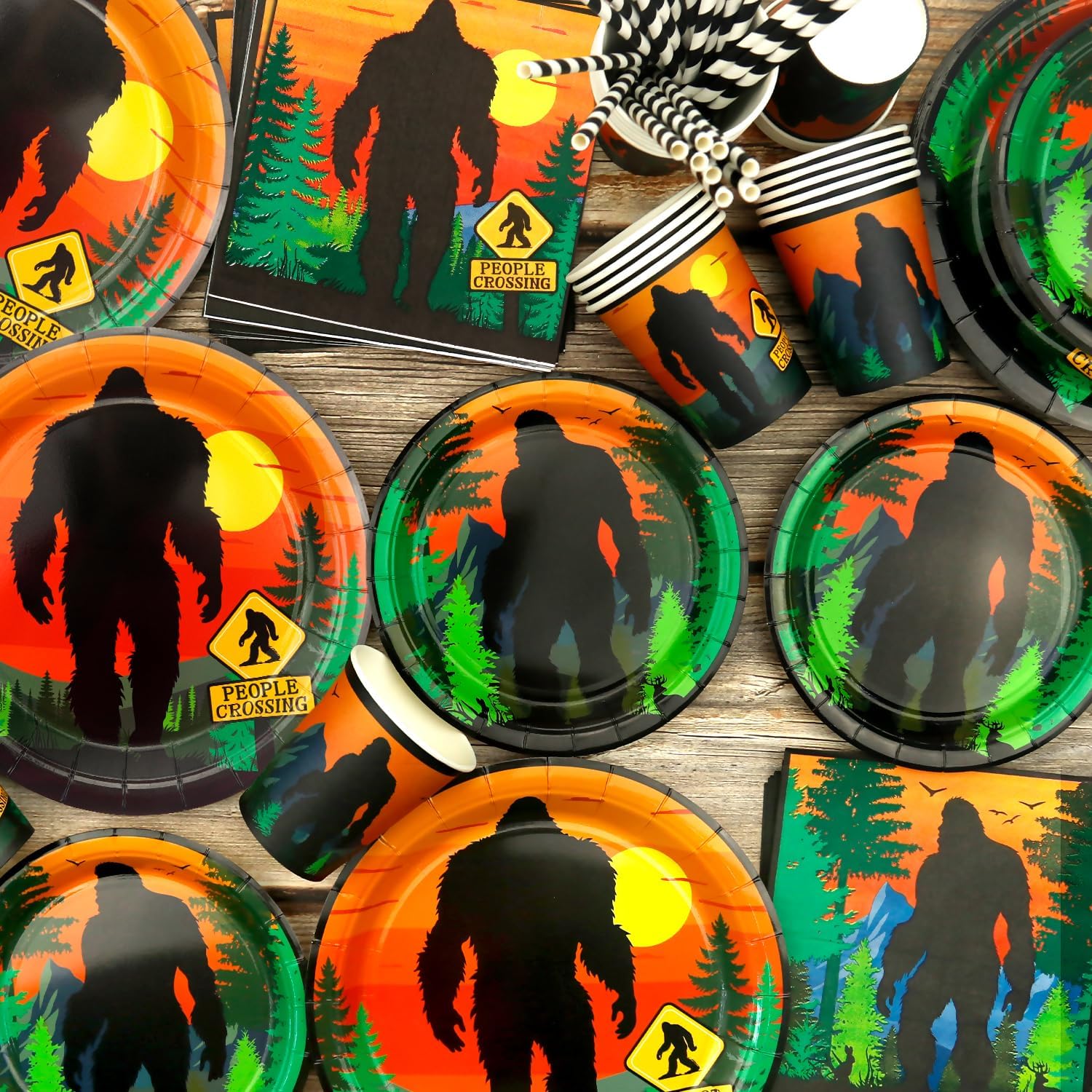 Party Supplies - Party Tableware - Dinner Plates Desserts Plates Cups Napkins Tablecover Straws for Men Outdoor Jungle Party Supplies, Serves 40 (40)