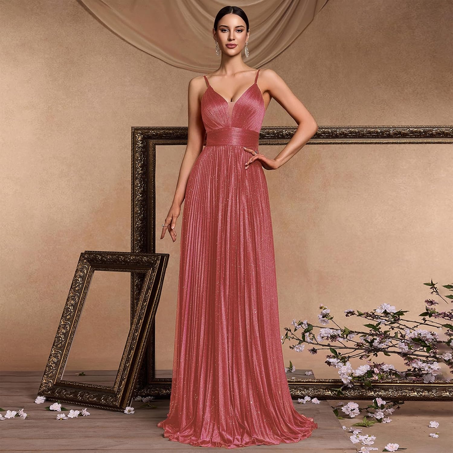 Sexy Backless Maxi Formal Dress for Women with Sequin, Sleeveless Pleated Evening Gowns for Wedding and Cocktail - Image 2