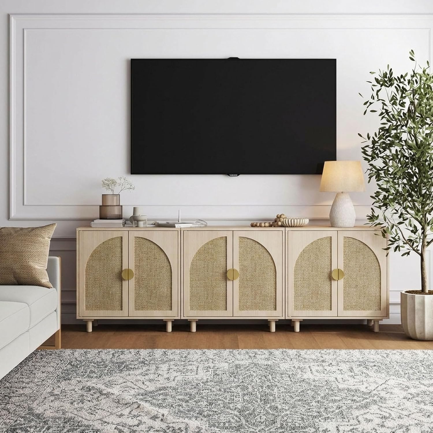Rattan Cabinet, Sideboard with Magnetic Door Latch & Adjustable Shelf, Beige Boho Buffet for Living Room Entryway, 29.8" W x 15.7" D x 31.5" H(1 Piece)