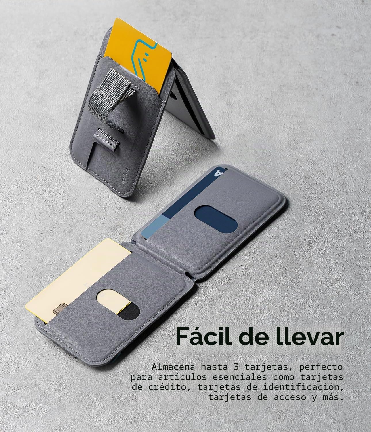 Ringke Stand Grip Wallet Magnetic [Cabe 3 Tarjetas] Tarjetero Movil Compatible con MagSafe, Utiliza de Soporte, Correa para el Dedo Soporte Movil con Imán Muy Fuerte - Light Gray