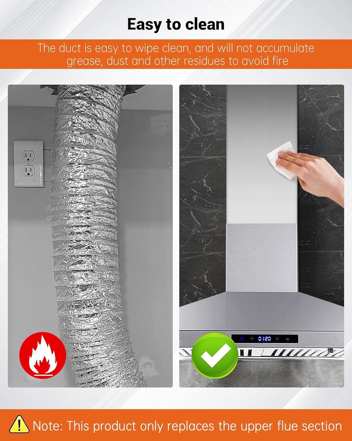 31.5" x 8" x 6.7" Range Hood Chimney Extension Fit for SNDOAS GD24 GD17 (Assembly Required), Stainless Steel Range Hood Extension Duct Cover (Upper Piece) Make Sure You Confirm the Chimney Size