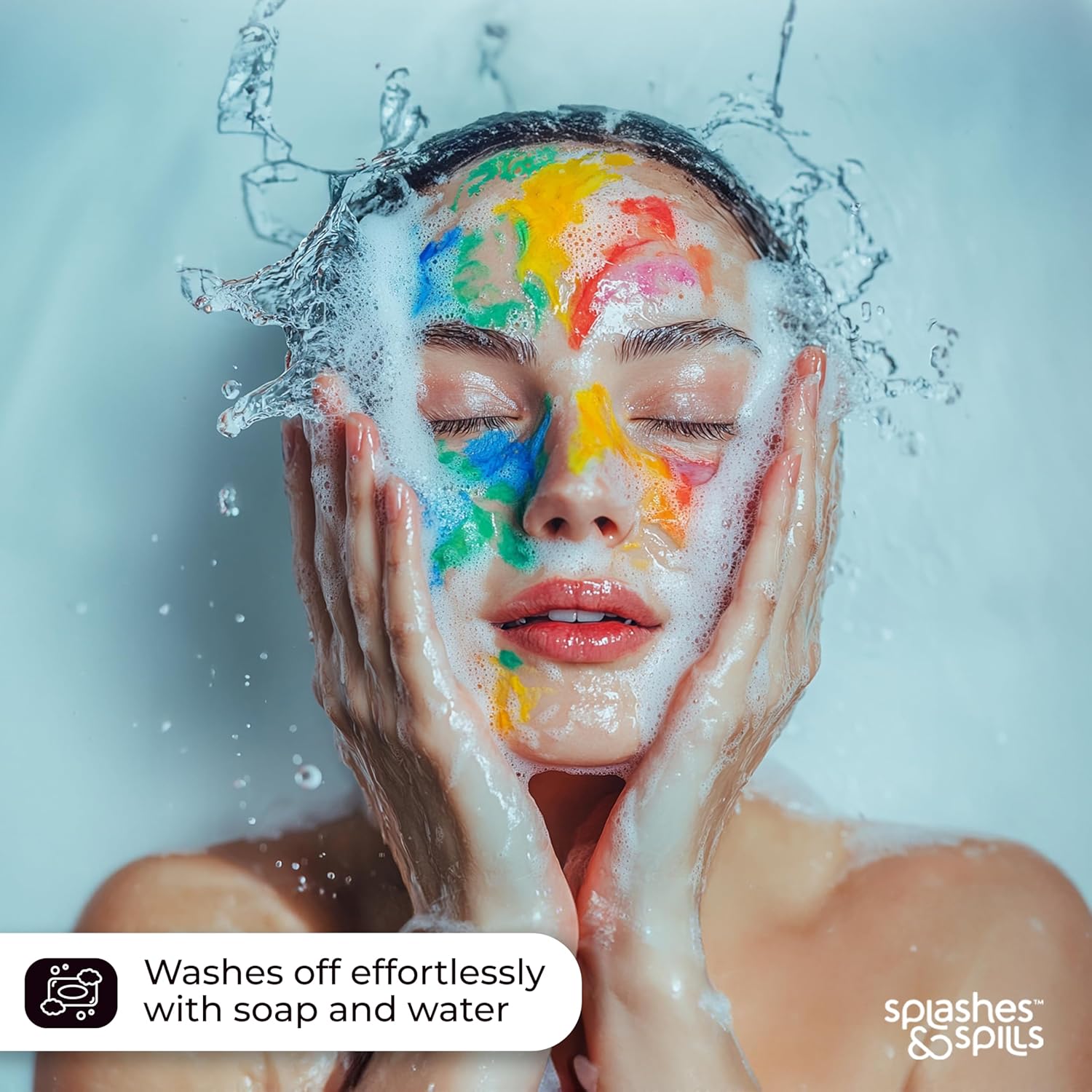 Water Activated UV Black Light Face and Body Paint - 6 Color Pack - Costume, Halloween, Club, and Rave Makeup - Safe for all Skin Types - Easy On and Off - 18g Cakes - by Splashes & Spills
