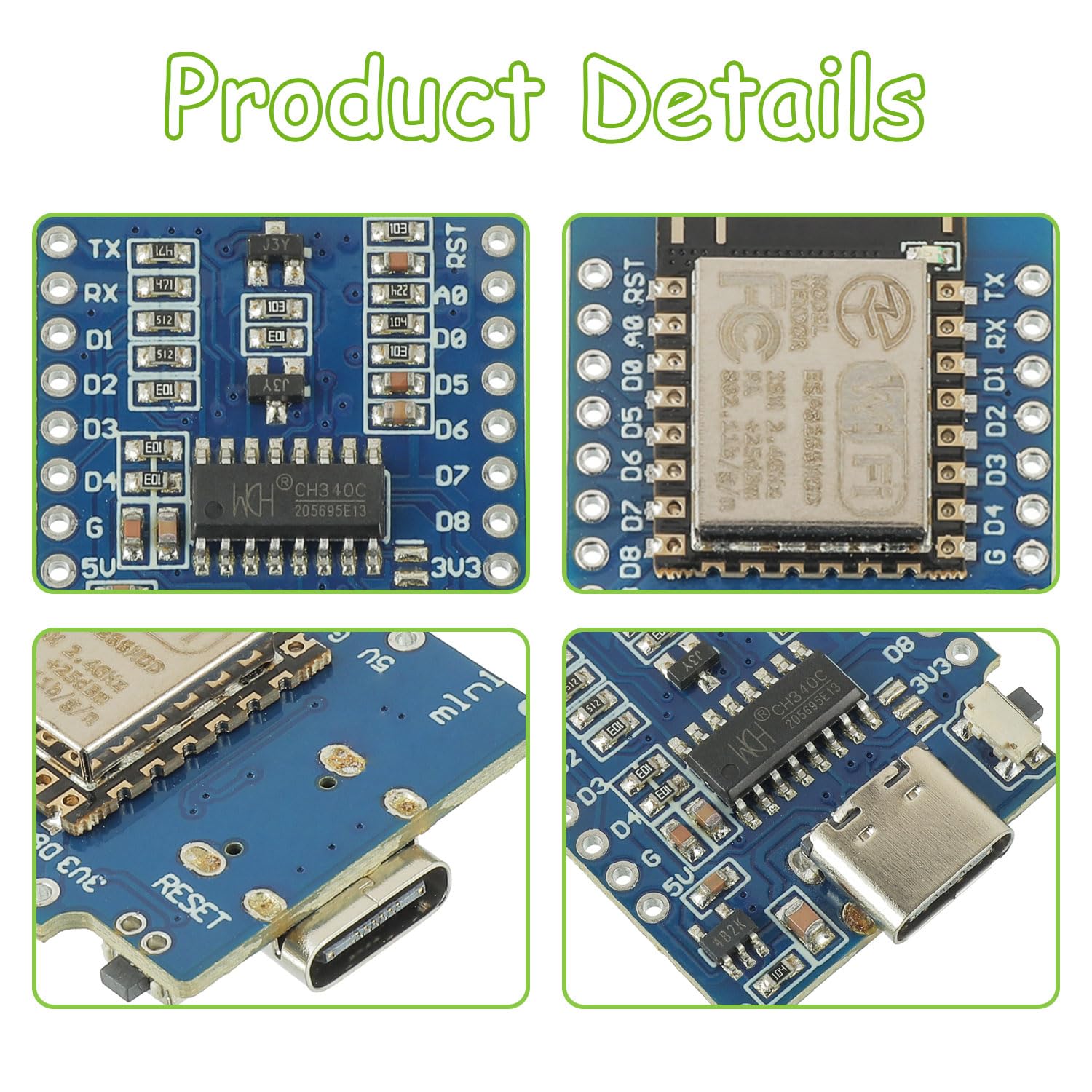 3 Pezzi ESP8266 Scheda di Sviluppo Mini ESP8266-12F NodeMCU Modulo WiFi Chip Interfaccia Type-C Compatibile con Arduino