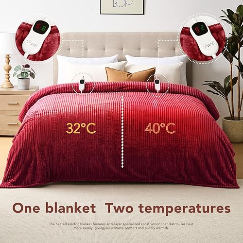 Vista 77 de Homemate Manta térmica eléctrica de 50 x 60 pulgadas, manta térmica de 1/2/4/6/8 horas de apagado automático, 10 niveles de calor, protección contra