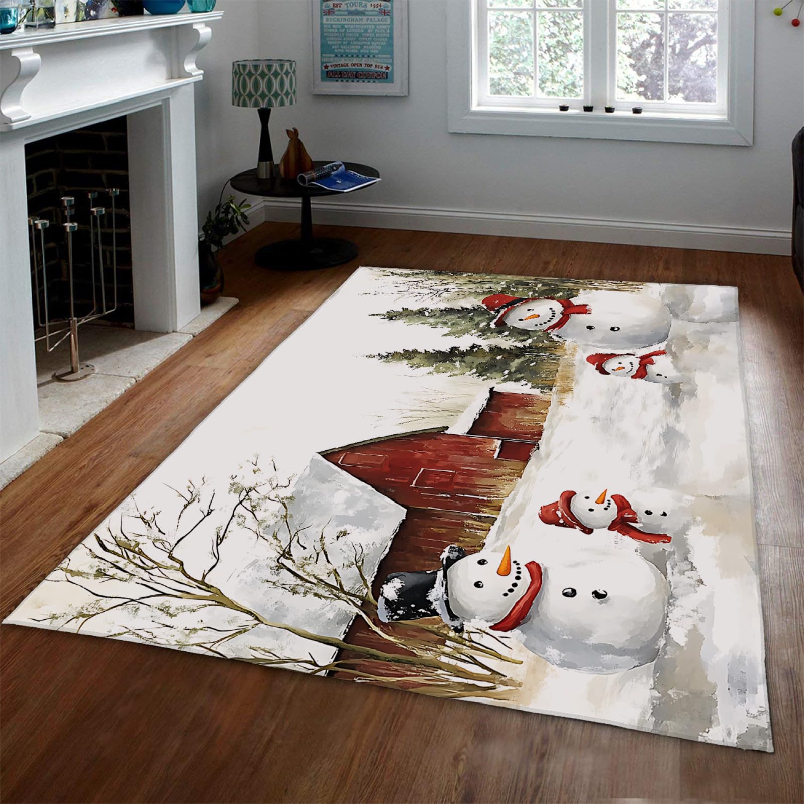 Tapis de sol pin et grange enneigée pour réchauffer l'ambiance du salon