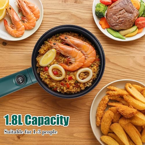 Miniatura 3 de Olla eléctrica, olla de ramen de 1.8 L, cocina portátil, sartén antiadherente, olla eléctrica para pasta, huevo, filete, protección contra