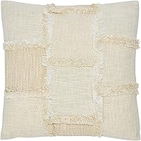 Creative Co-Op Cream Cotton & Wool Patchwork Throw Pillow with Frayed Edges - 18x18 Stylish Decor Accent