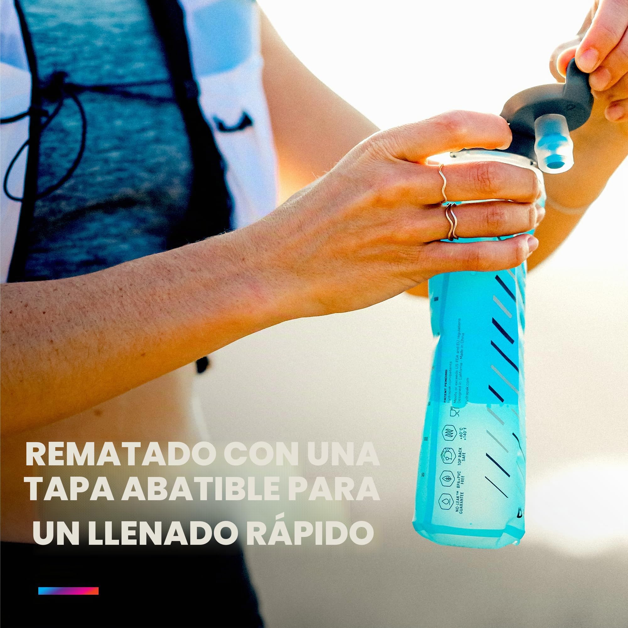 HydraPak UltraFlask Speed - Paquete de 2 botellas de agua plegables de 500 ml para chalecos de hidratación y paquetes de correr con tapa fácil de abrir (500 ml)