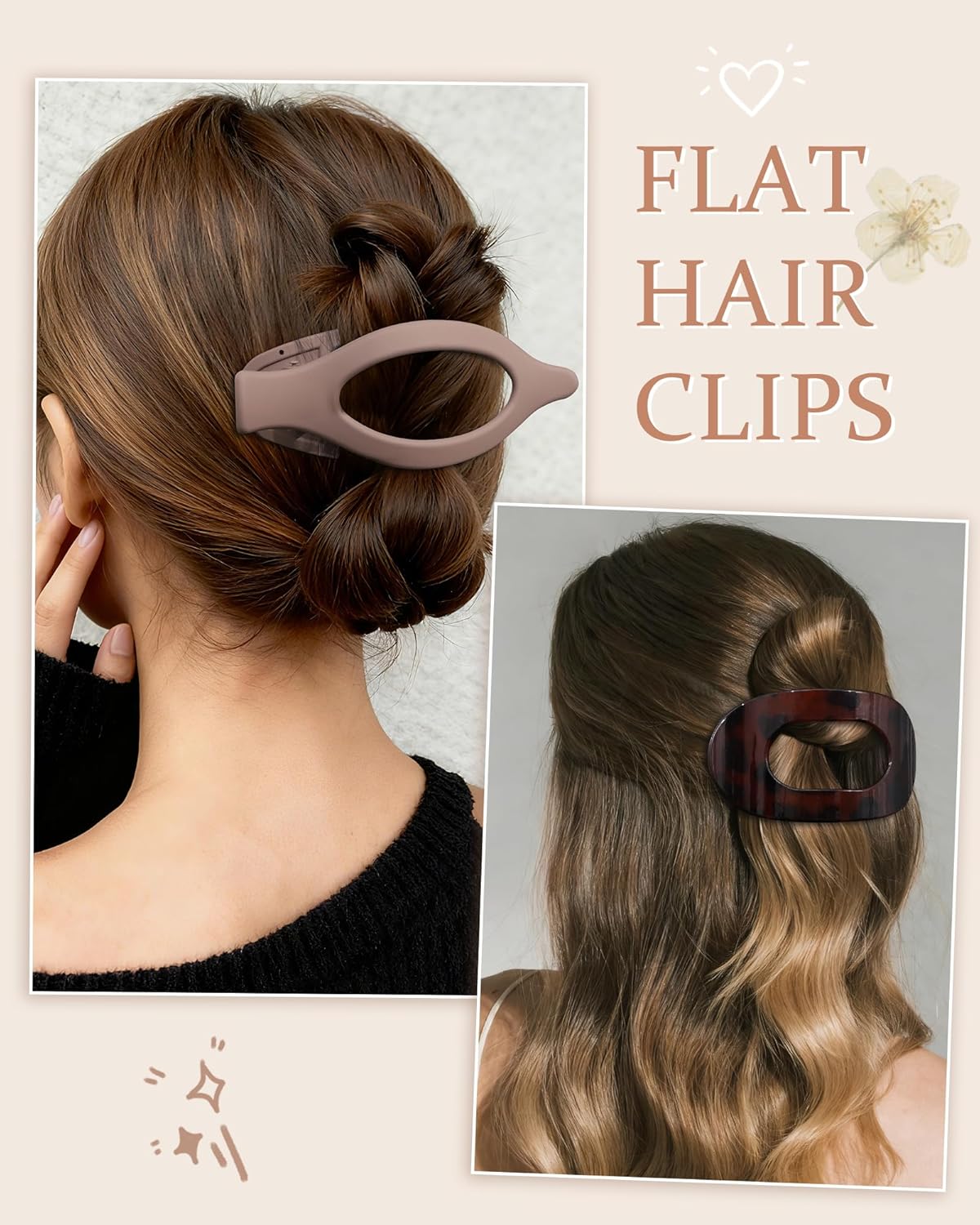 AWAYTR Flat Hair Clips For Women Lay Flat Claw Clip for Hair 6Pcs Large Hair Claw Clips for Driving Yoga (Leopard Series + Brown Series) - Image 6