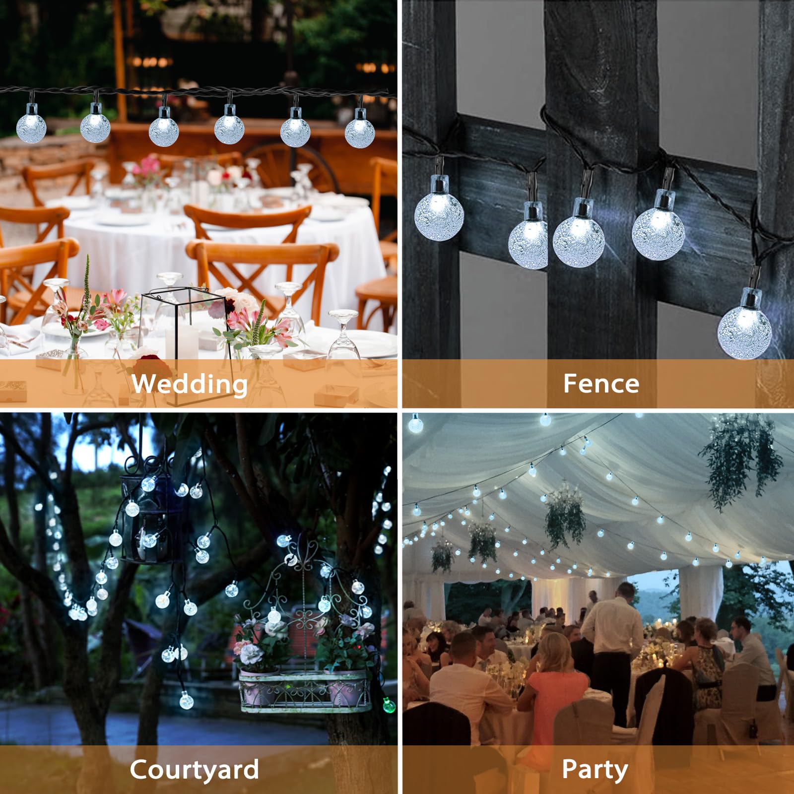Guirnalda de luces solares para exteriores, 66 luces LED de 46 pies con 8 modos, cadena de luces impermeables para jardín, árbol, valla, patio, porche, fiesta, decoración de Navidad (blanco