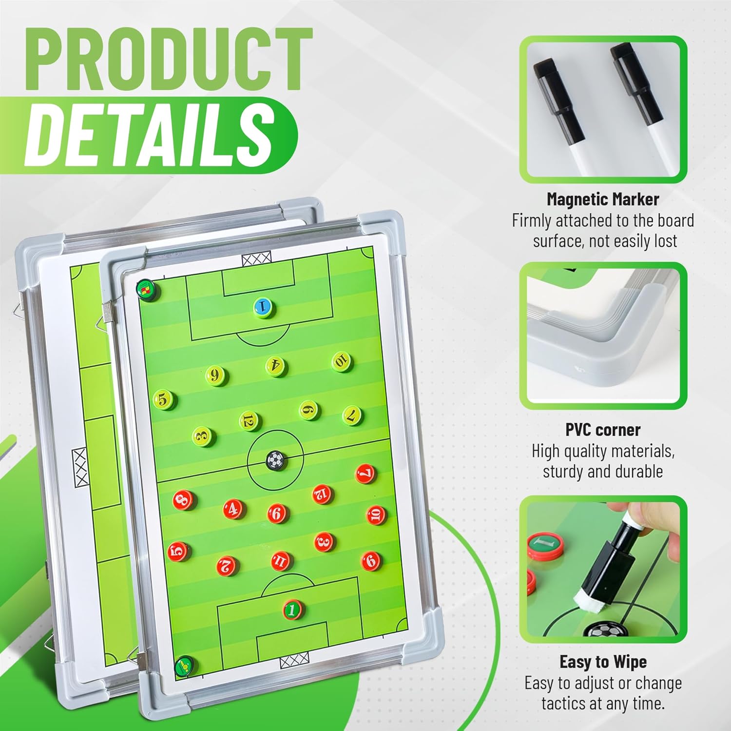 ZPU Soccer Coaching Board, Magnetic Soccer Board for Coaches, Soccer Tactics Clipboard with Dry Erase, Marker Pen, Magnets and Storage Bag, for Teaching and Game Plan