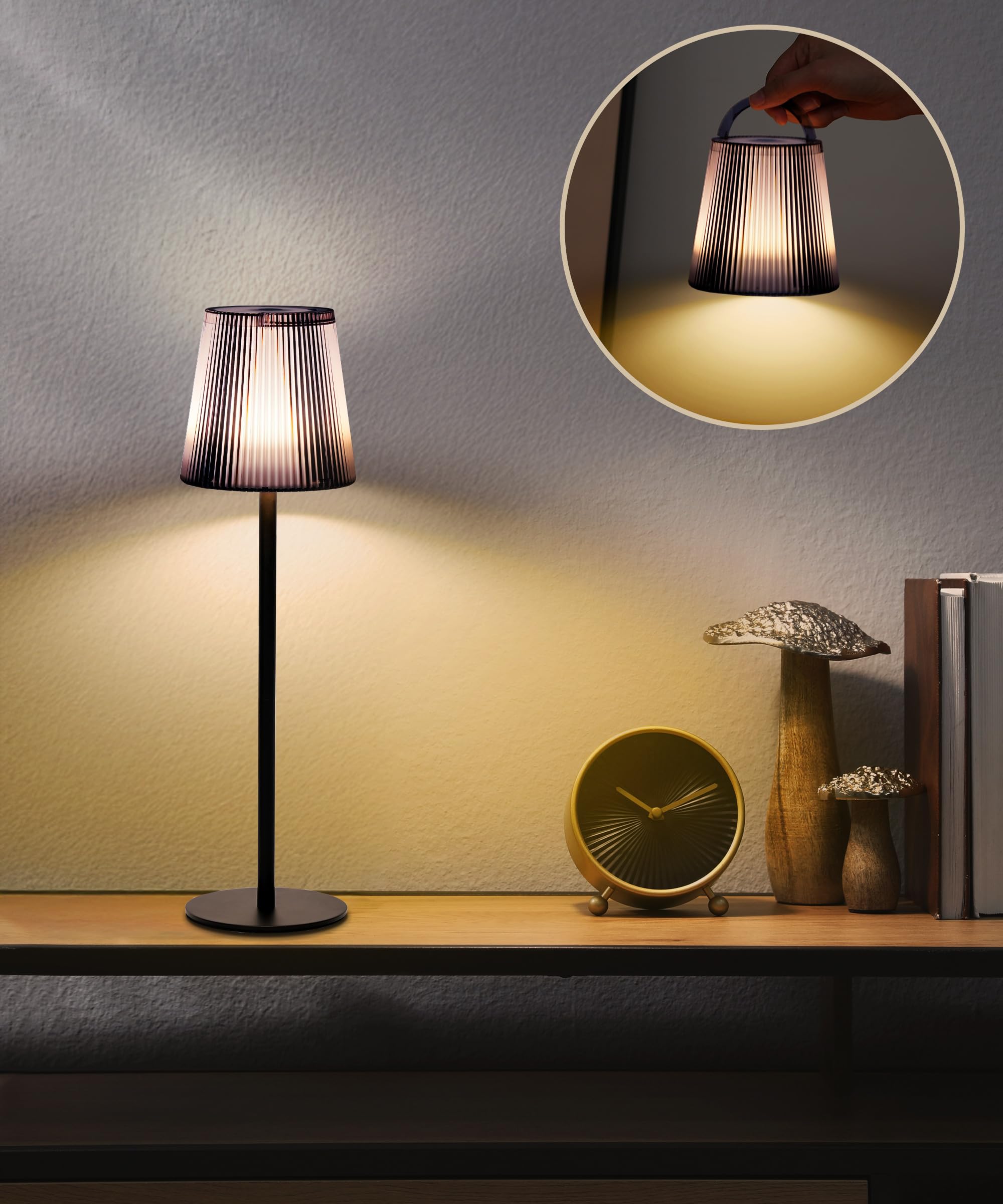 Faithorse Tischlampe Kabellos, Dimmbare LED Akku Tischleuchte IP54 wasserdichte Schreibtischlampe Touch Lampe mit 3 Farbmodi Wiederaufladbares Lampe Nachtlicht für Schlafzimmer (Grau)