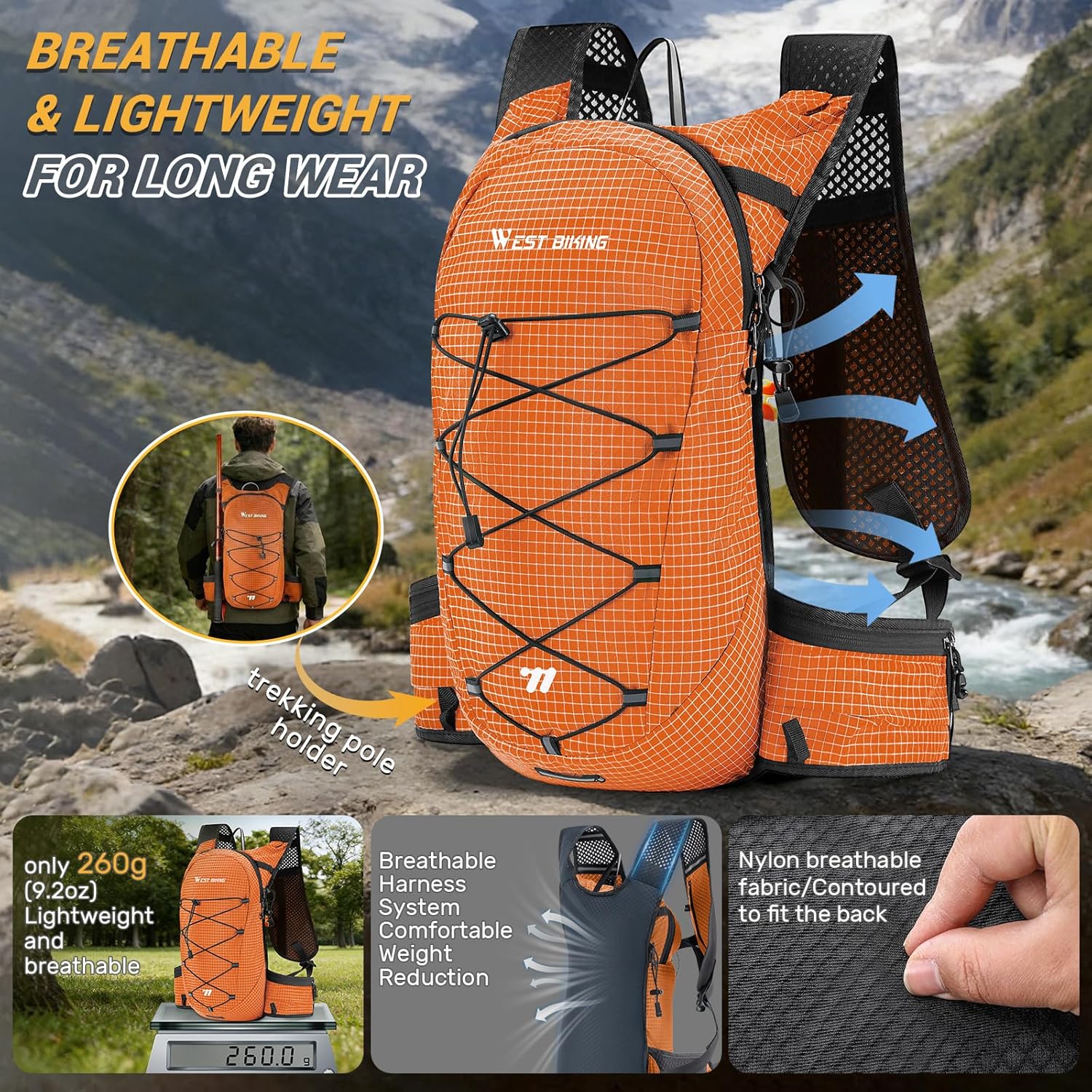 Lightweight Hydration Backpack with 2L Water Bladder Running Hydration Vest Backpack Specialized Hydration Pack for Cycling, Hiking, and Mountaineering