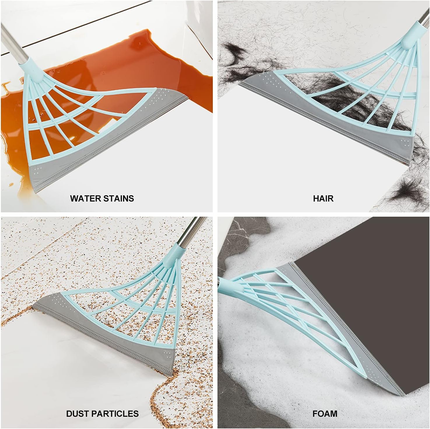 2PCS Multifunction Magic Broom and Mop Clip,Upgrade 3-Section Extended Version Scraping Broom,Detachable Sweeper Easily Dry The Floor Surface and Remove Dirt and Hair,Glass Wiper, Sweeper for Kitchen