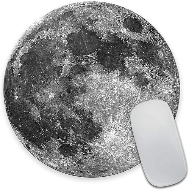 Wasach Moon Round Mouse Pad,Earth Grey moon Fashion Design Circular Mousepad With Rubber 20cm