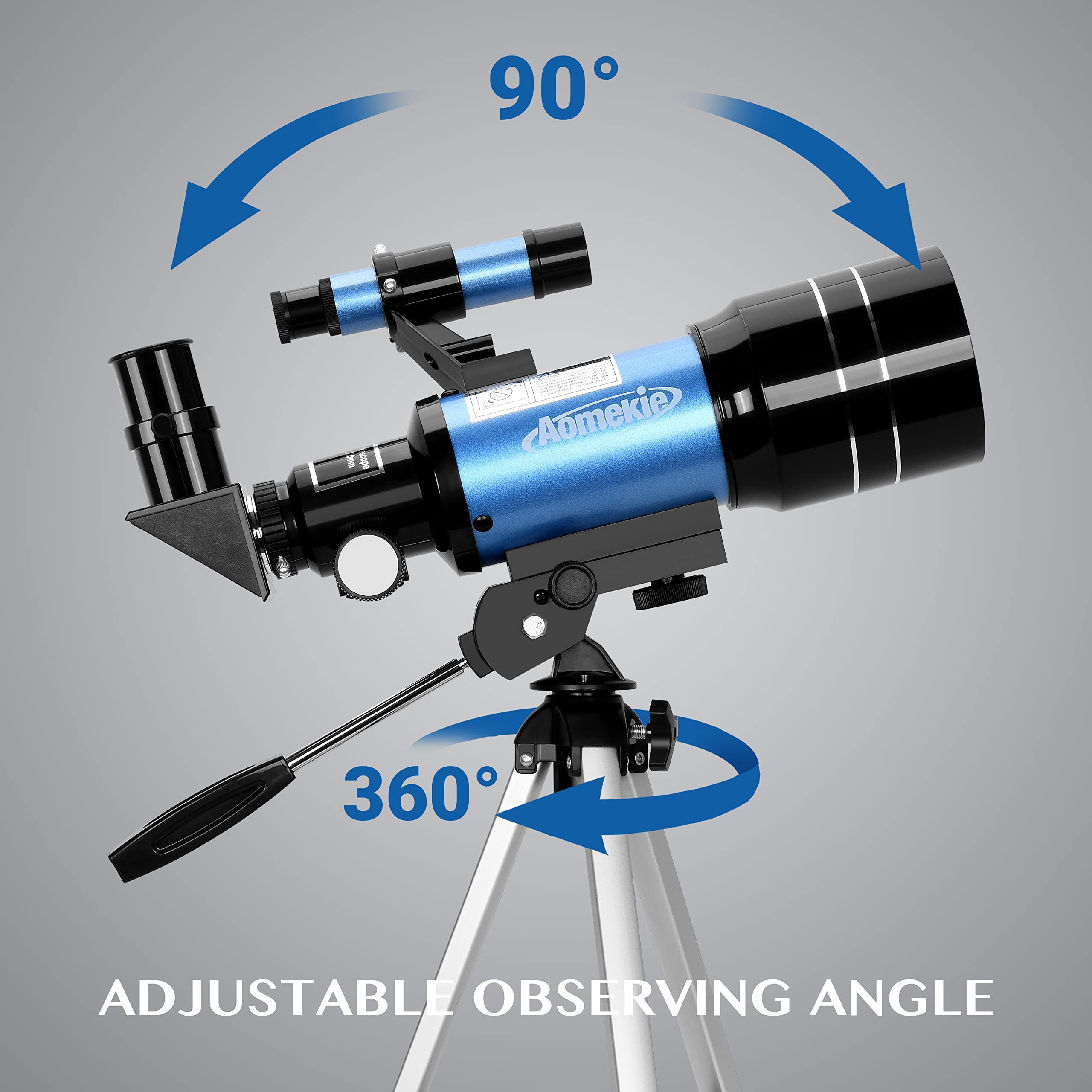 Aomekie Teleskop Kinder Einsteiger 70MM Teleskop Astronomie mit Smartphone Adapter Aluminium Stativ Barlow und Umkehrlinse (150, x)